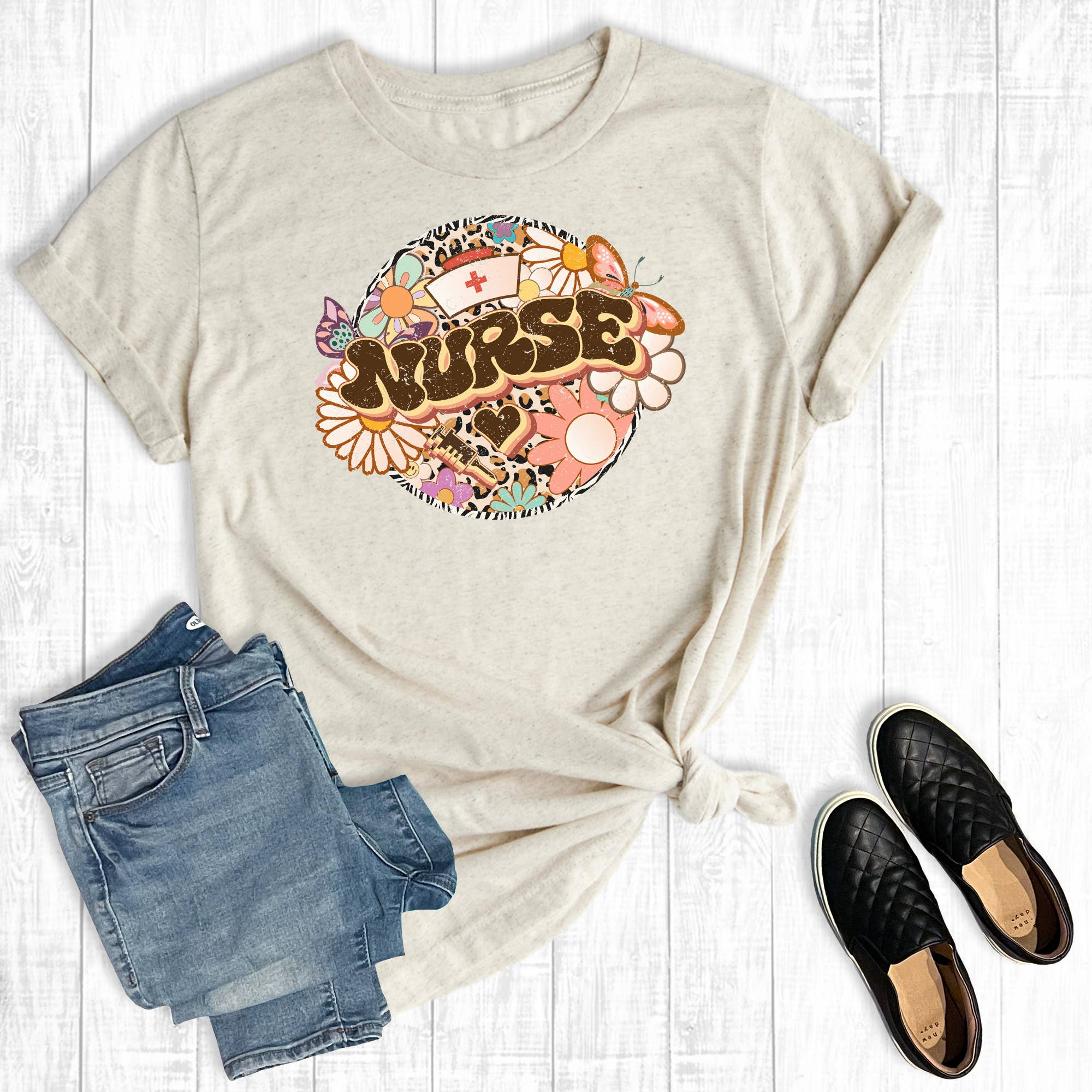 Retro Leopard Floral Nurse Graphic Tee Hoodie, Sweatshirt | PodTeesHub.com