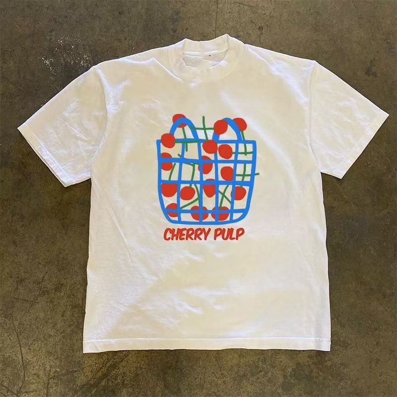 Japanese Brand Casual Retro Cherry Print Cotton T Shirt Hoodie, Sweatshirt | PodTeesHub.com