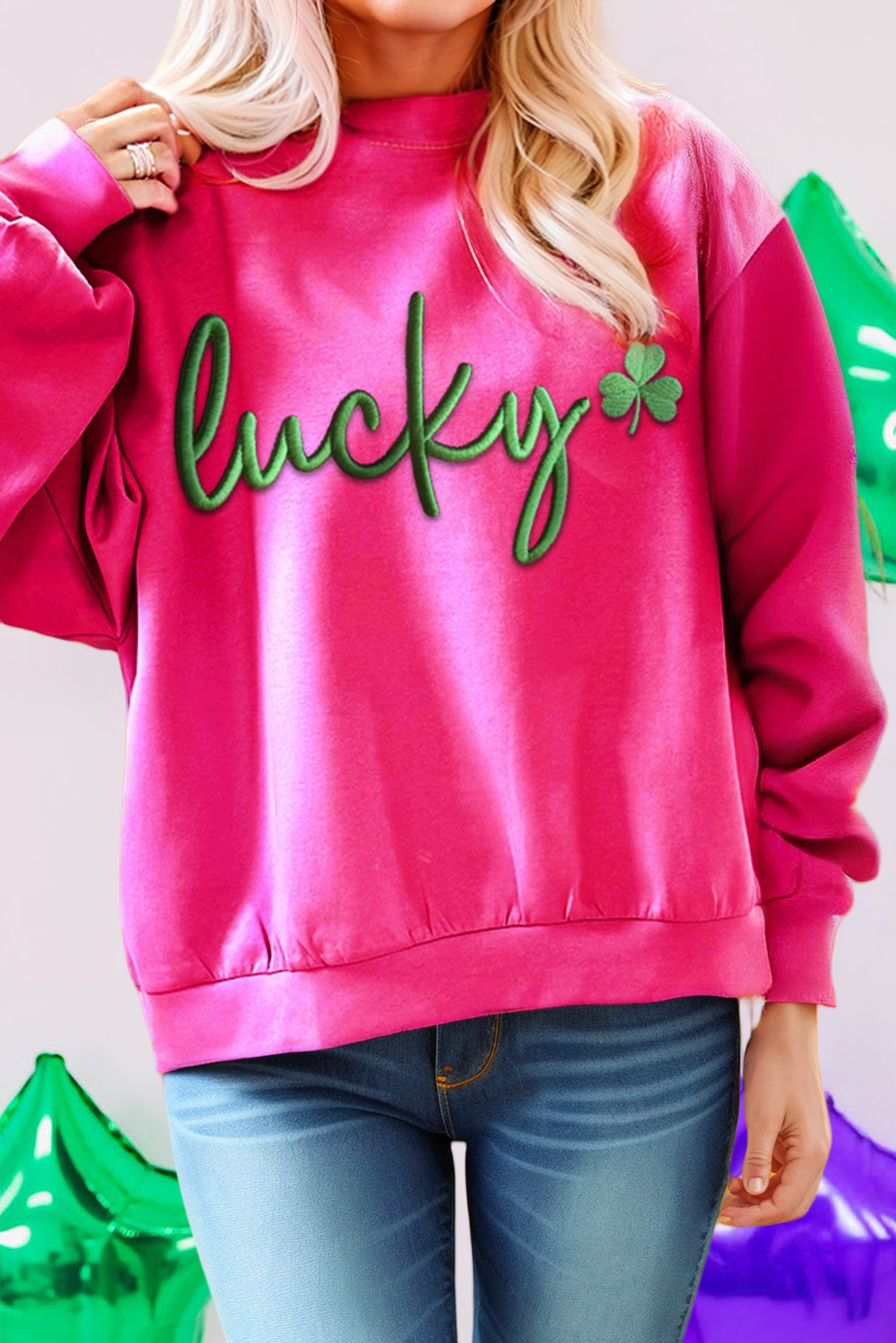 Lucky Clover Embroidered Loose Pullover Sweatshirt (S-Xl) T-Shirts, Hoodie | PodTeesHub.com