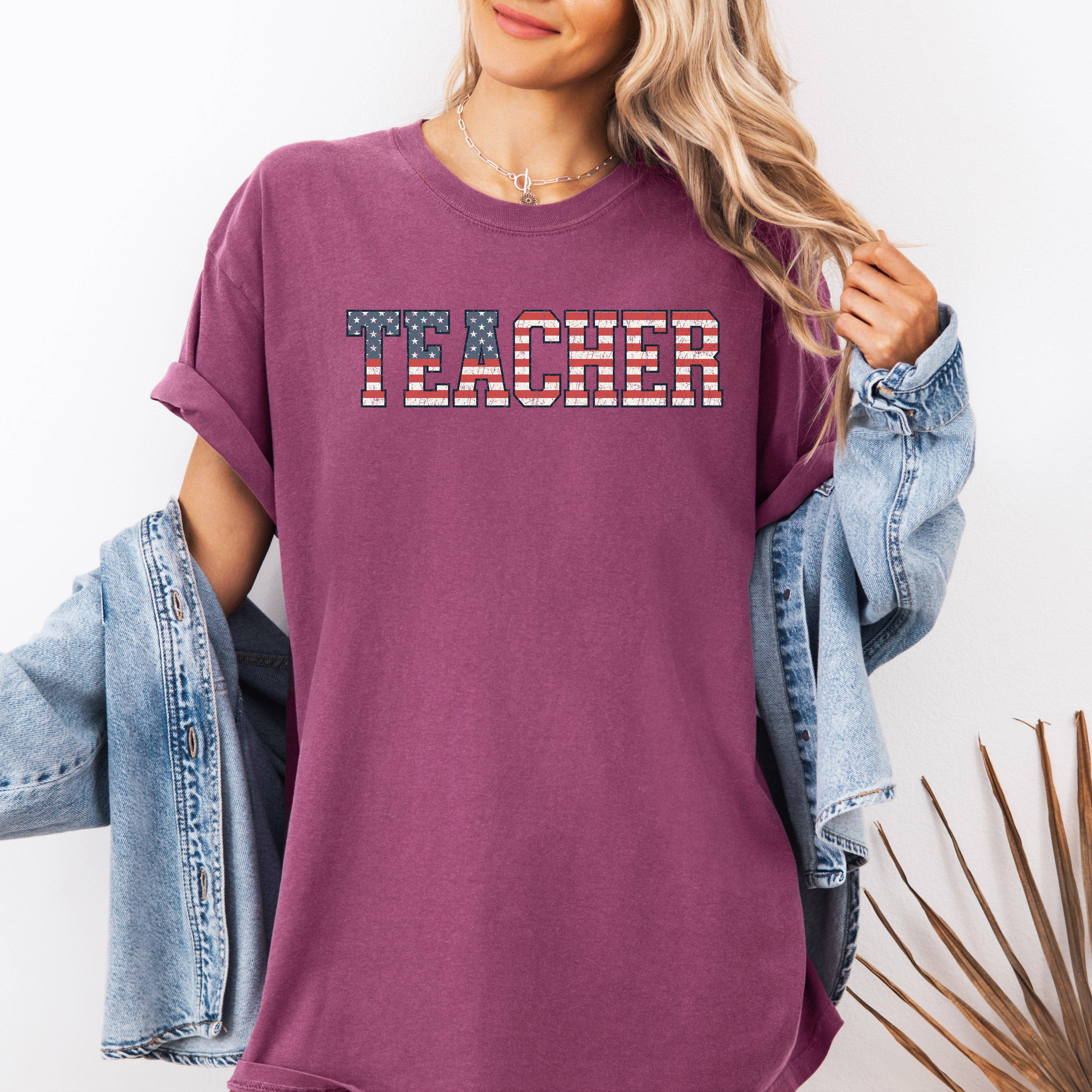 Teacher, USA Flag, Retro, First Day of School, T-Shirt Hoodie, Sweatshirt | PodTeesHub.com