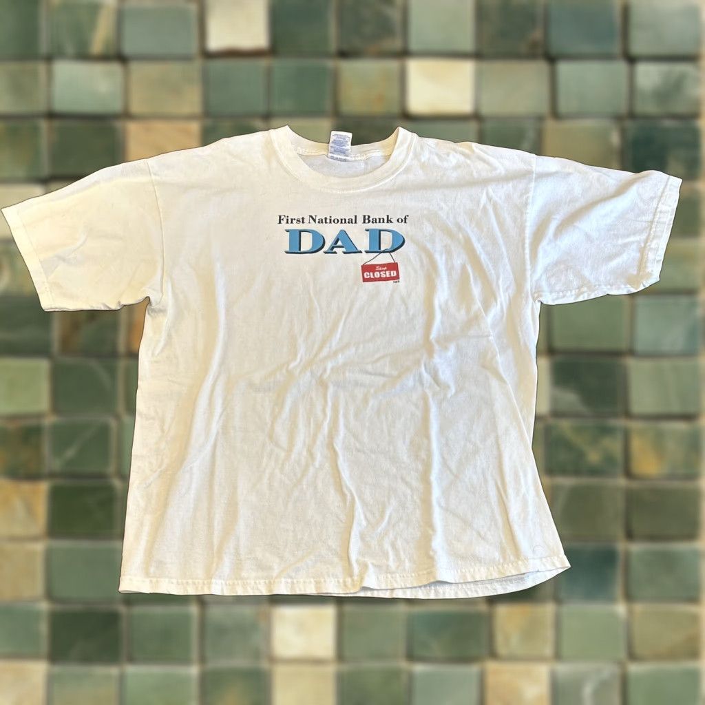 Gildan Vintage First National Bank Of Dad Funny T Shirt Xl White Gildan Crew Neck Short Sleeve Unise Hoodie, Sweatshirt