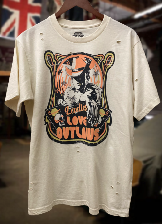 Ladies Love Outlaws Distressed 80's Vintage T Shirt Hoodie, Sweatshirt | PodTeesHub.com
