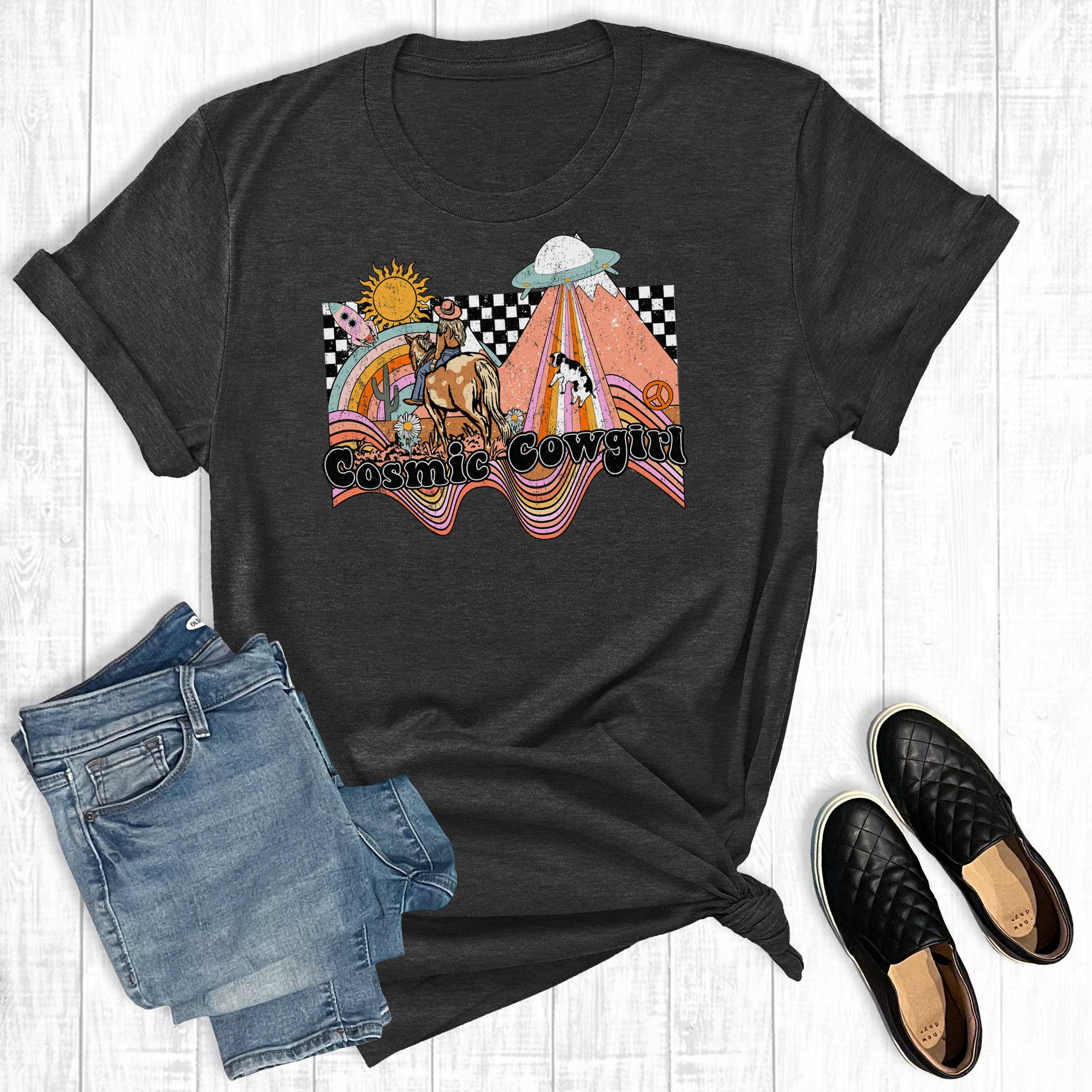 Western Cosmic Cowgirl Graphic Tee Hoodie, Sweatshirt | PodTeesHub.com