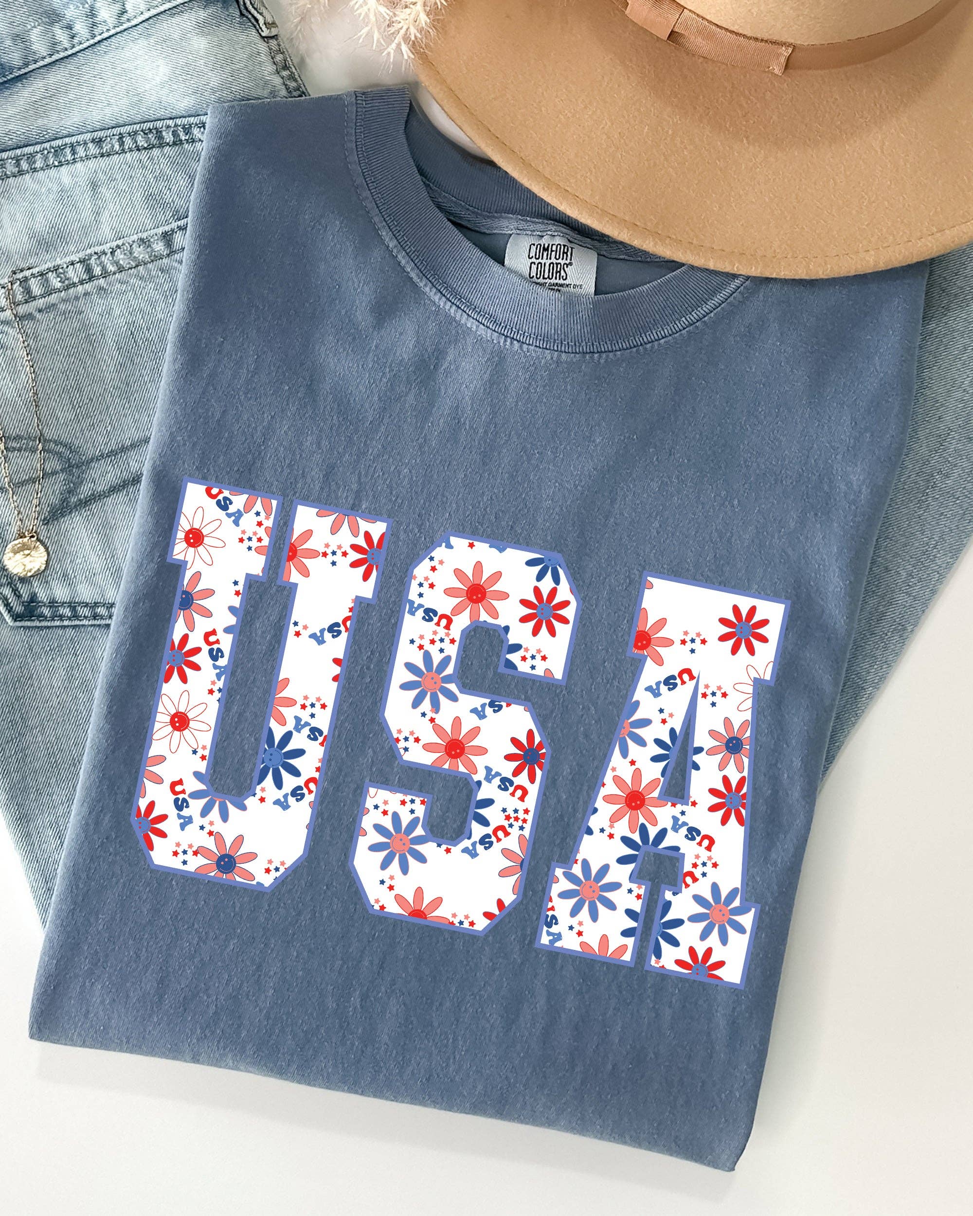 USA, Floral, Flowers, America, Patriotic, 4th of July Shirt Hoodie, Sweatshirt | PodTeesHub.com