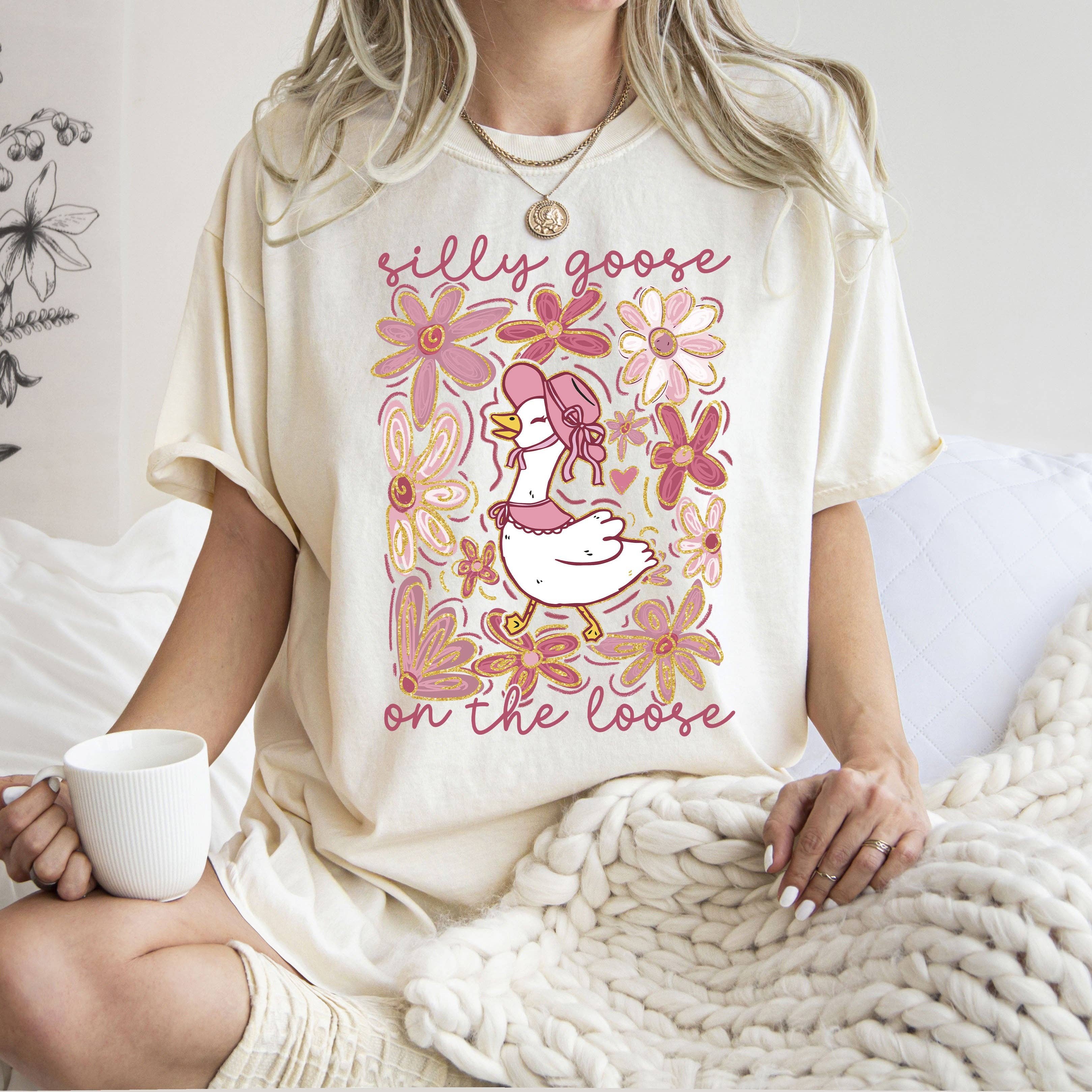 Silly Goose On the Loose, Summer, Funny Floral, Boho Tshirt Hoodie, Sweatshirt | PodTeesHub.com