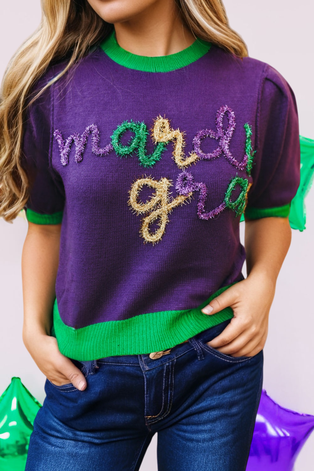 Mardi Gras Tinsel Graphic Short Sleeve Sweater (S-Xl) T-Shirts, Hoodie, Sweatshirt | PodTeesHub.com