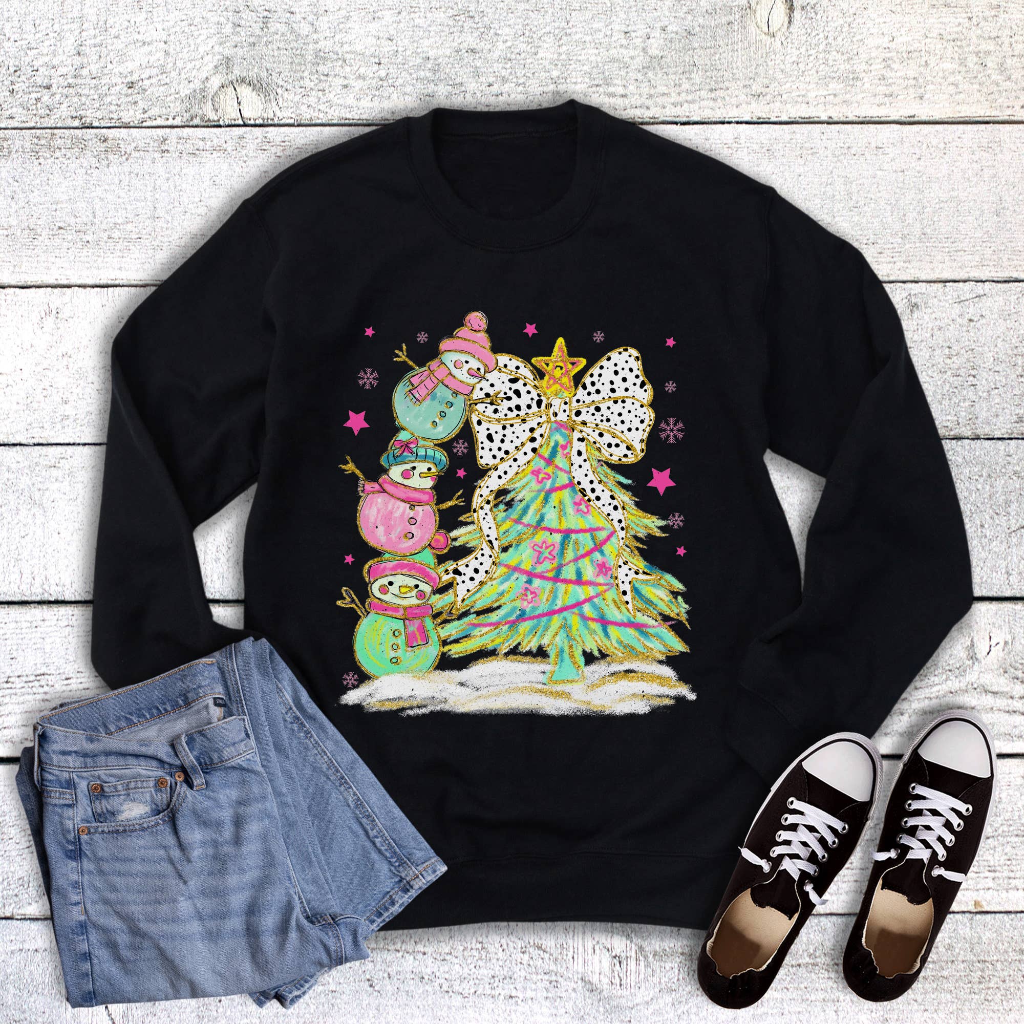 Christmas Snowman Stack and Tree Sweatshirt T-Shirts, Hoodie | PodTeesHub.com