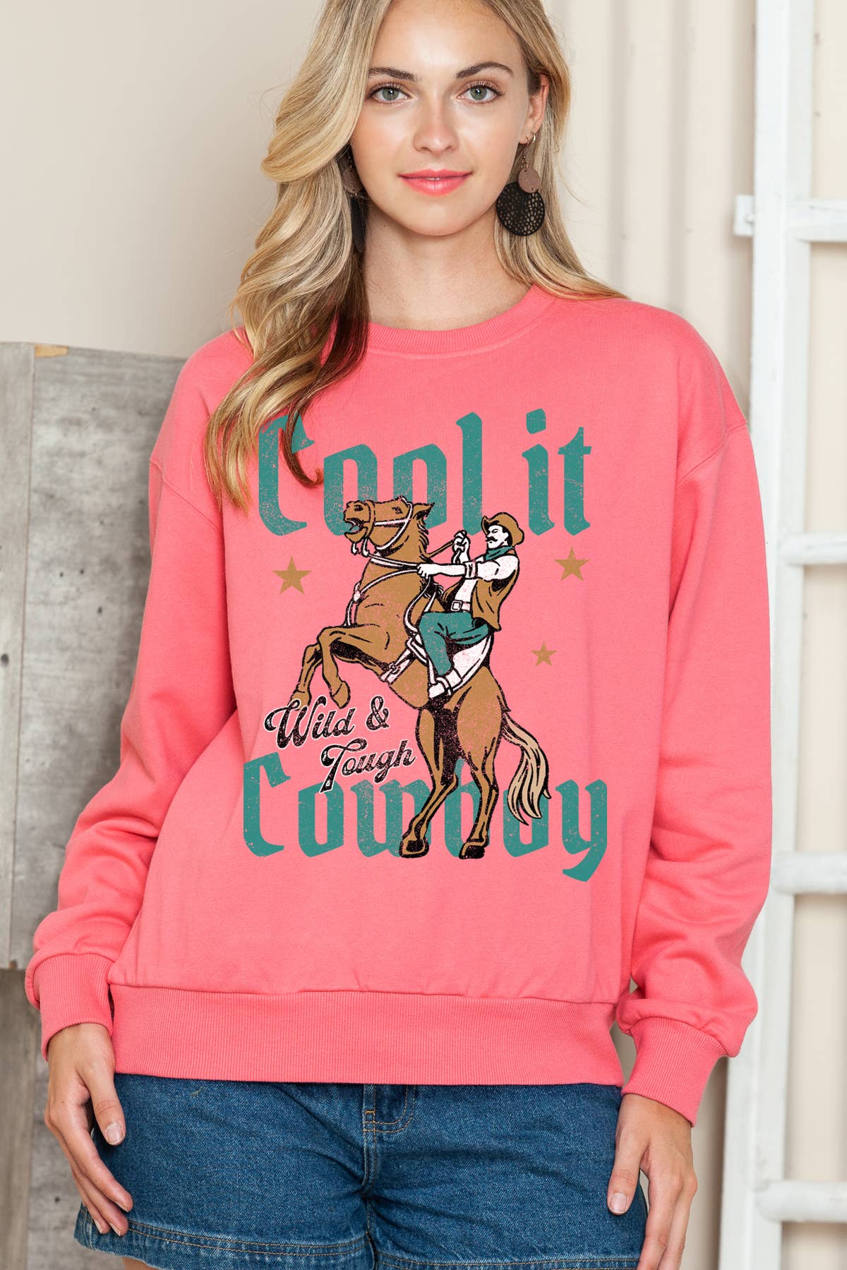 Women Cowboy Graphic Print Pullover Sweater Top T-Shirts, Hoodie, Sweatshirt | PodTeesHub.com