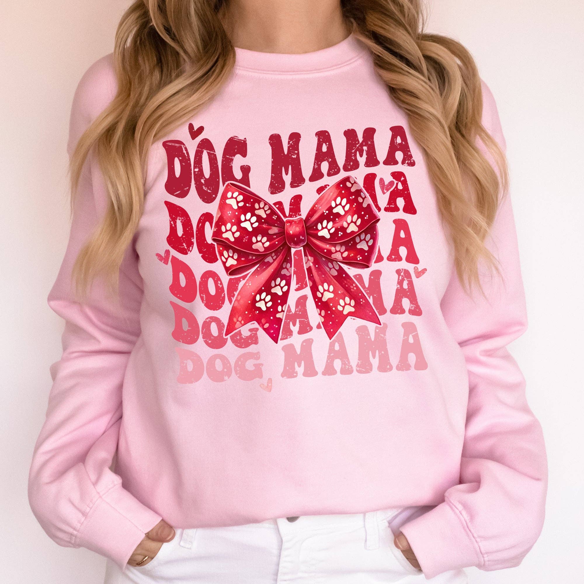 Dog Mama, Ribbon, Valentine's Day, Love, Hearts Sweatshirt T-Shirts, Hoodie | PodTeesHub.com