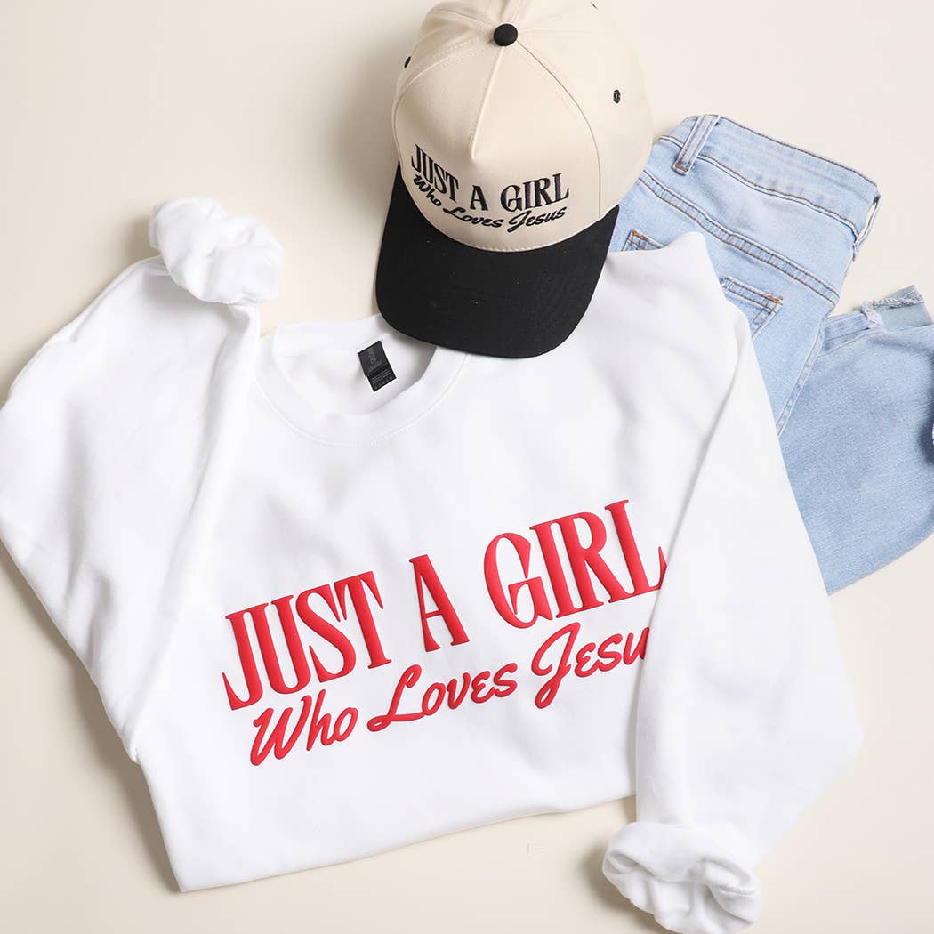 Just A Girl Who Loves Jesus Puff Midweight Sweatshirt T-Shirts, Hoodie | PodTeesHub.com