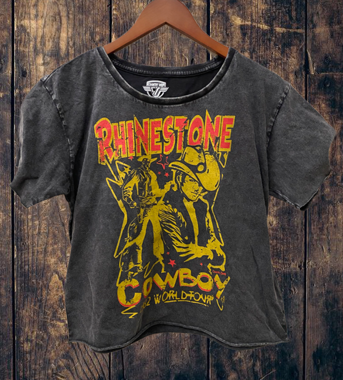 Rhinestone Cowboy 1982 World Tour Vintage Acid Wash Regular Crop Tee Hoodie, Sweatshirt | PodTeesHub.com