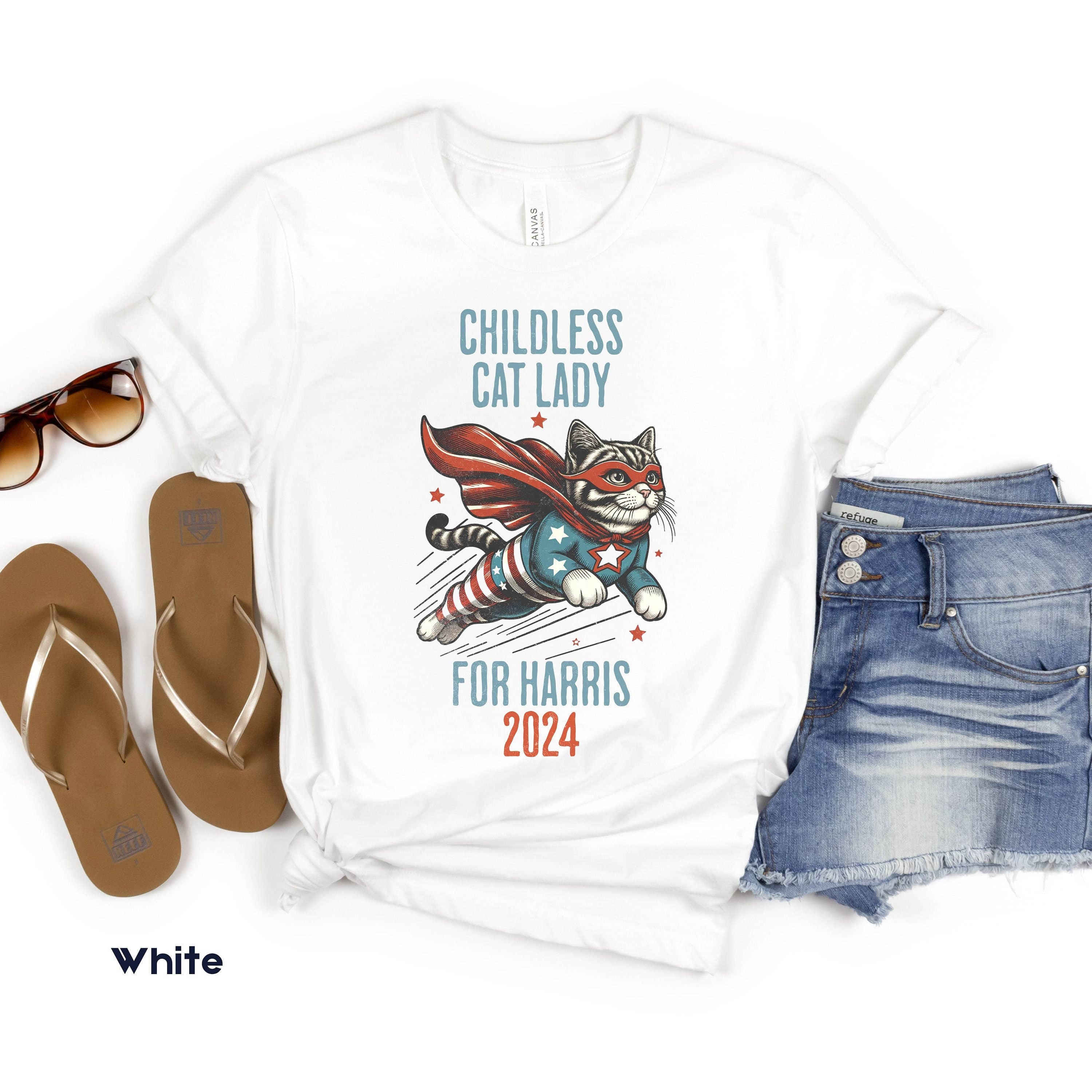 Childless Cat Lady For Harris 2024 Support Tee Hoodie, Sweatshirt | PodTeesHub.com
