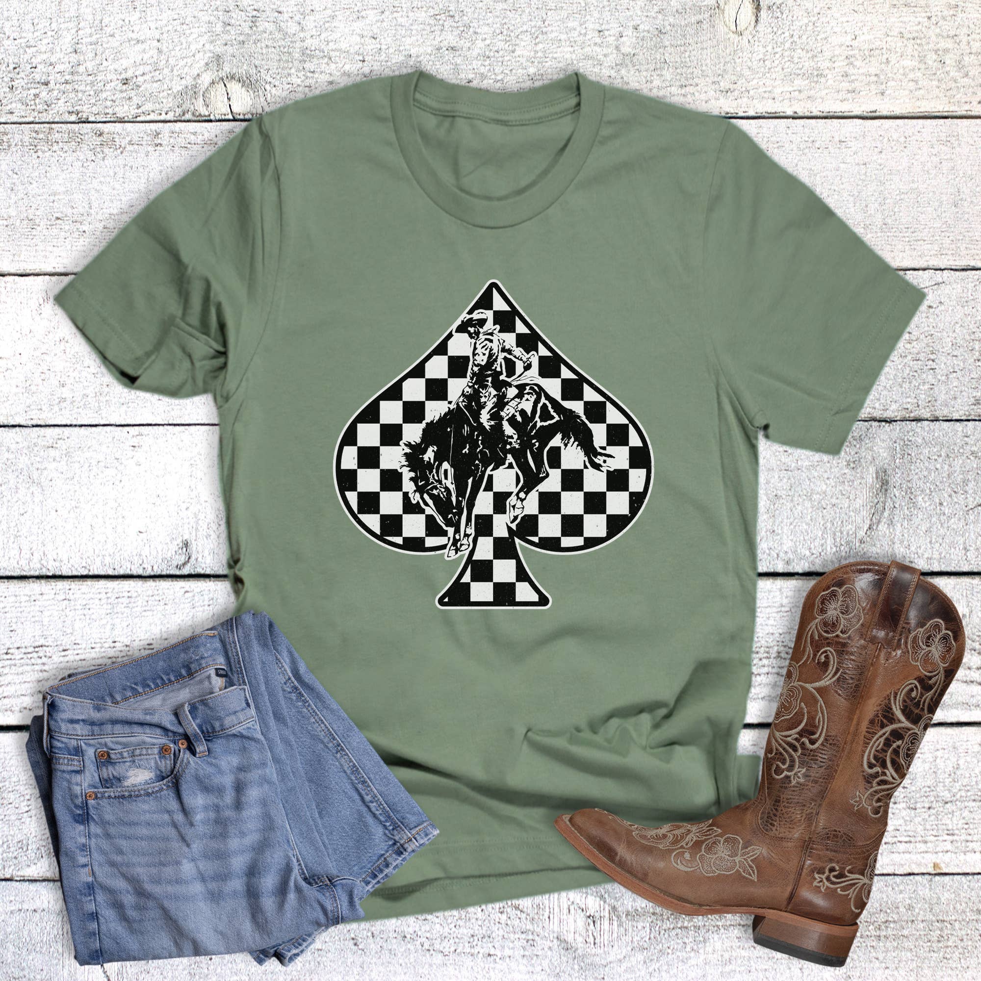 Western Cowboy Check Spade Graphic Tee Hoodie, Sweatshirt | PodTeesHub.com