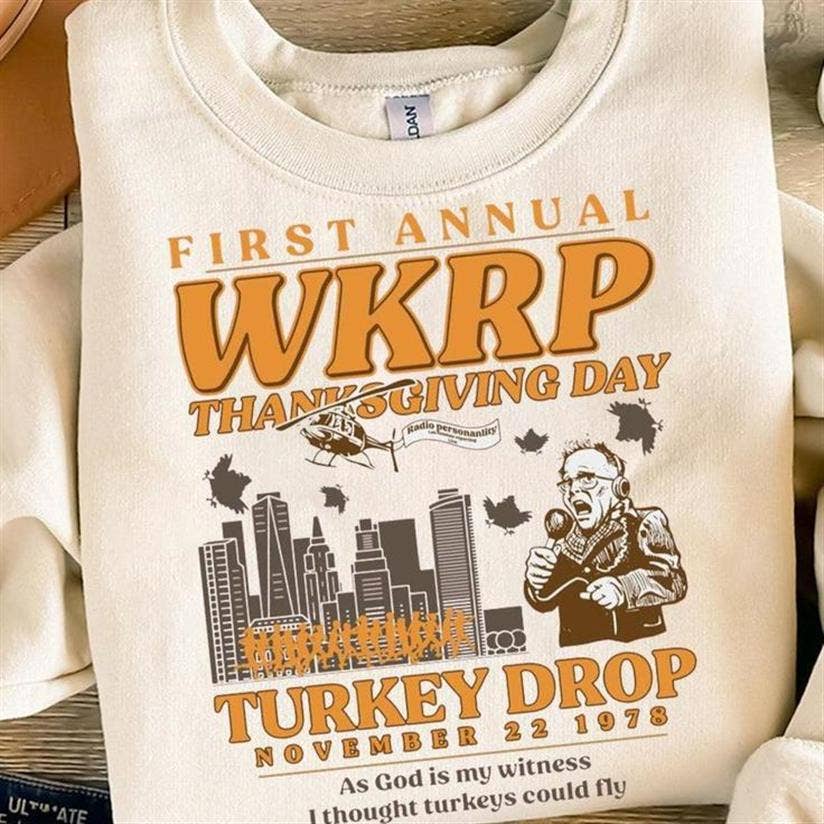 Retro Wkrp Turkey Drop T-Shirt Sweatshirt Hoodie 1St Annual | PodTeesHub.com