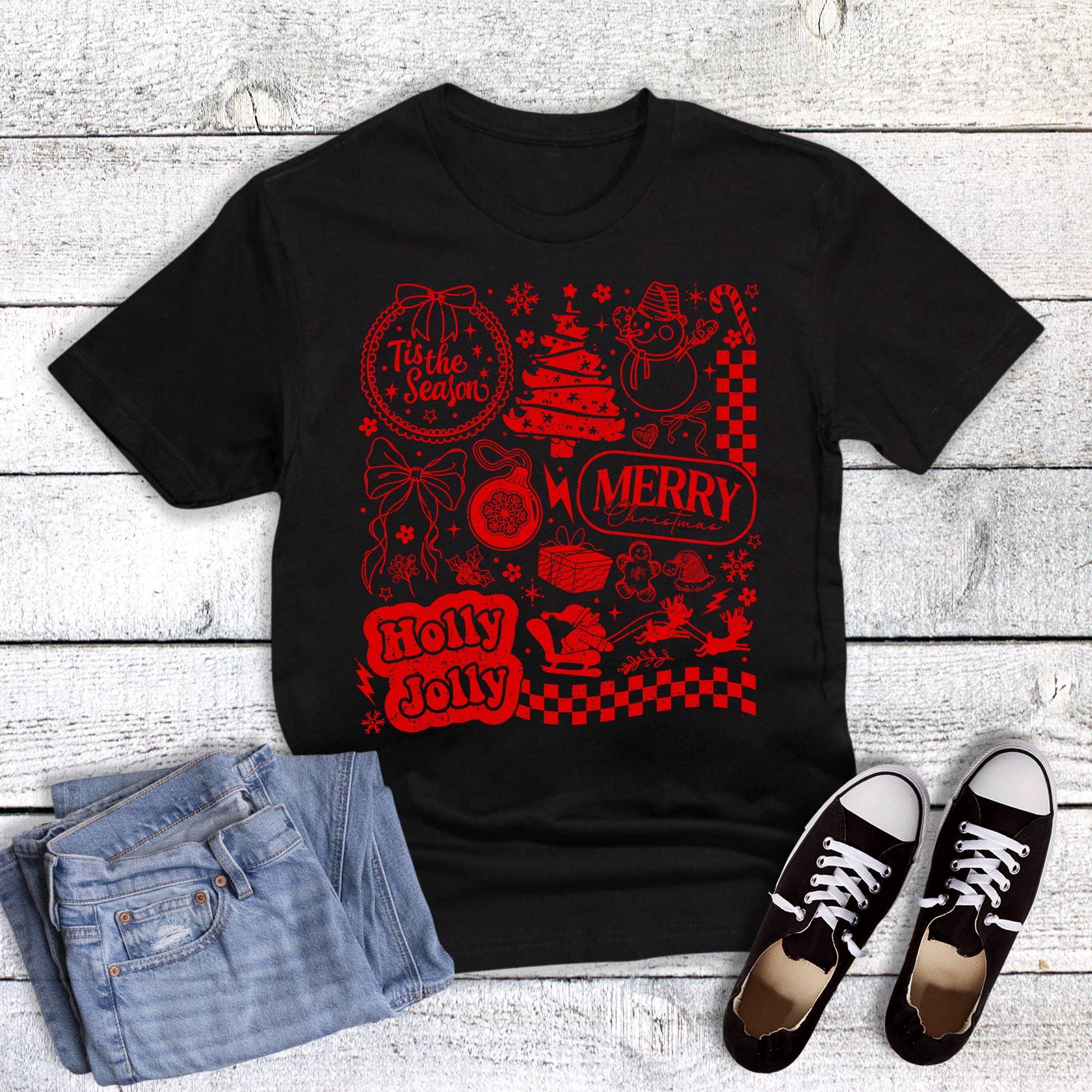 Christmas Retro Holly Jolly Collage Graphic Tee Hoodie, Sweatshirt | PodTeesHub.com