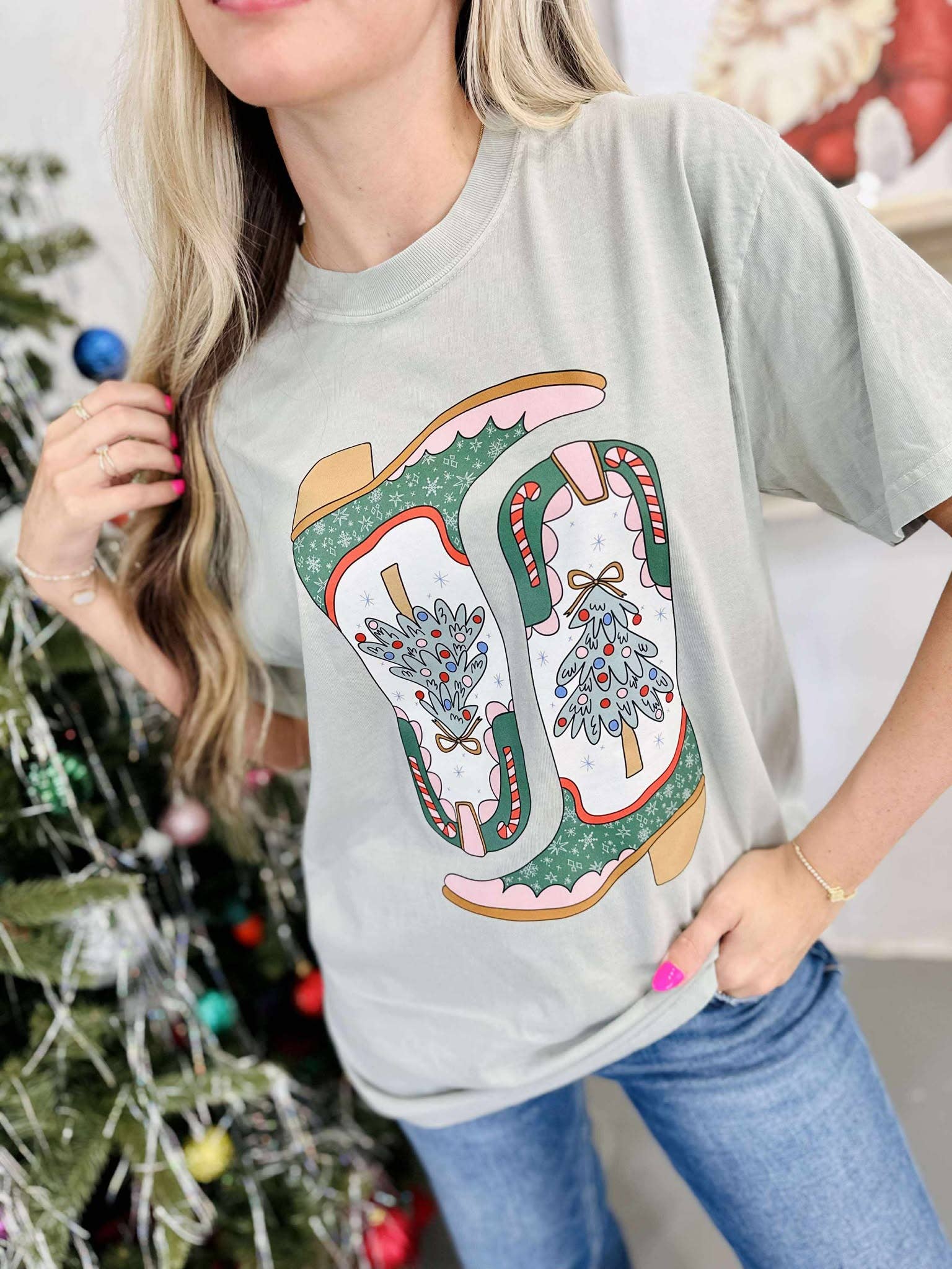Cowgirl Christmas Boots Dtf Graphic Tee Hoodie, Sweatshirt | PodTeesHub.com
