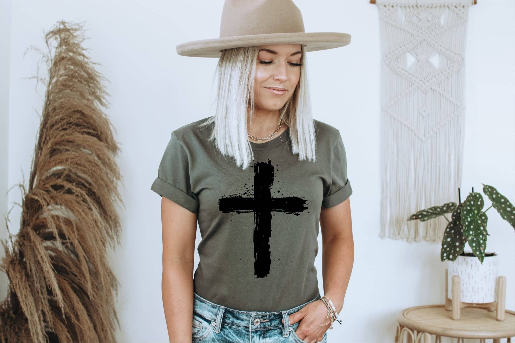 Christian Olive Cross Bella Spring 2026 Graphic Tee Hoodie, Sweatshirt | PodTeesHub.com