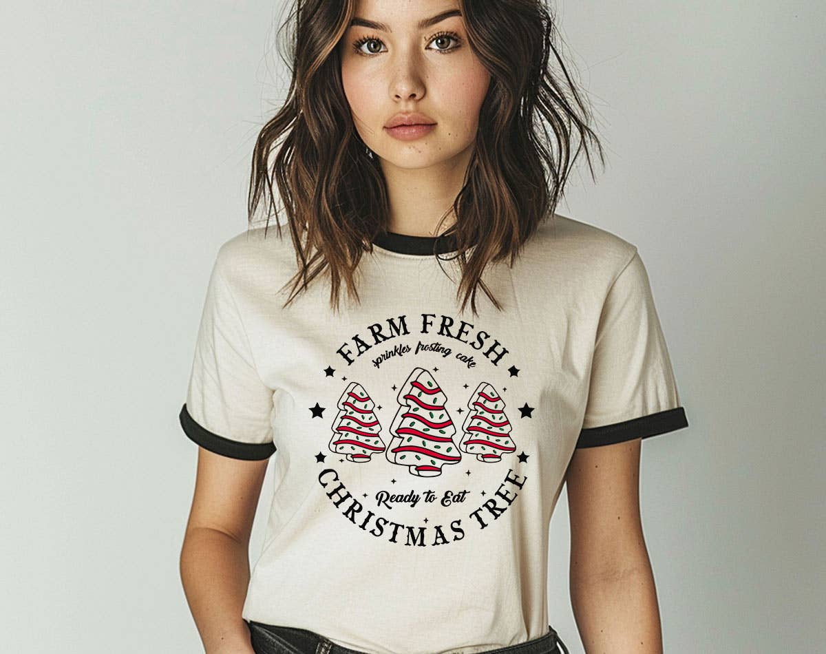 Farm Fresh Christmas Tree Cakes Funny Holiday Ringer Shirt Hoodie, Sweatshirt | PodTeesHub.com