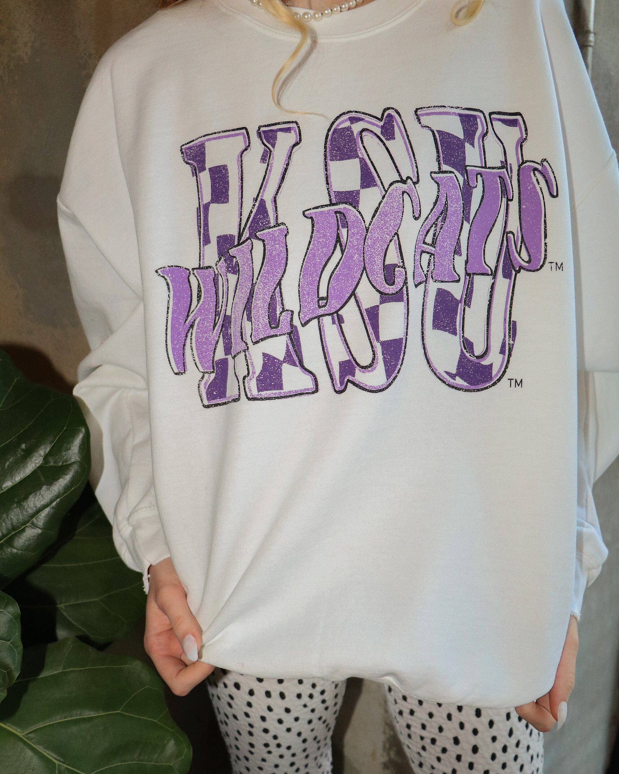 Kansas State Wildcats Twisted Check Wht Thrifted Sweatshirt T-Shirts, Hoodie | PodTeesHub.com