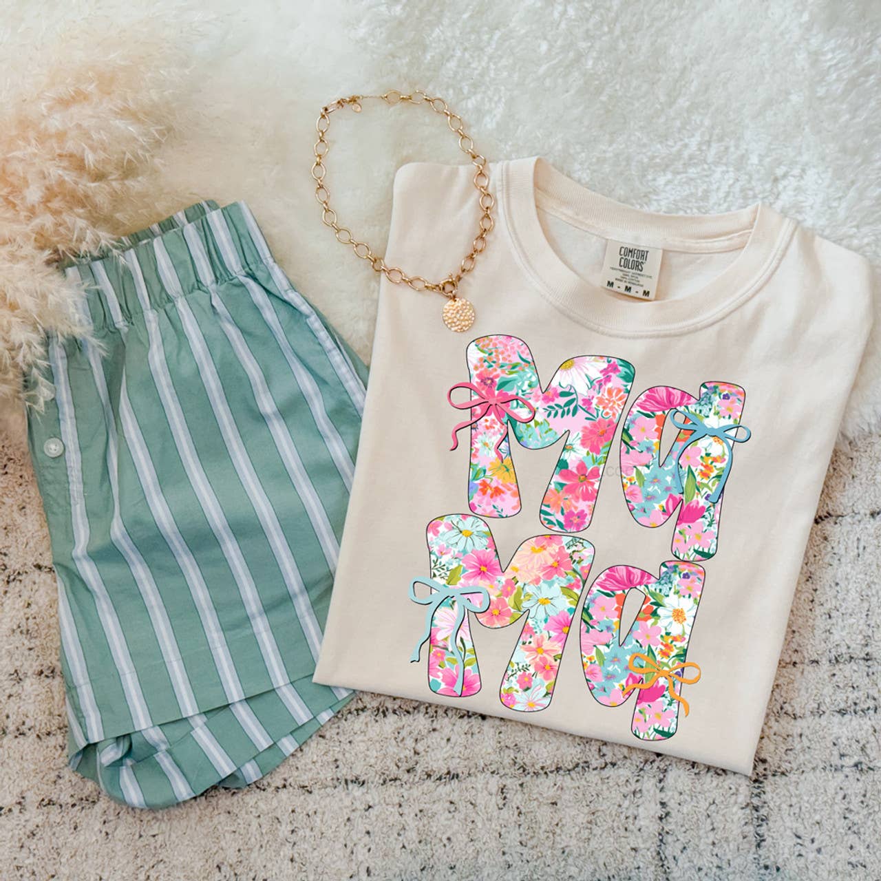 Floral Mama with Bows Tee Hoodie, Sweatshirt | PodTeesHub.com