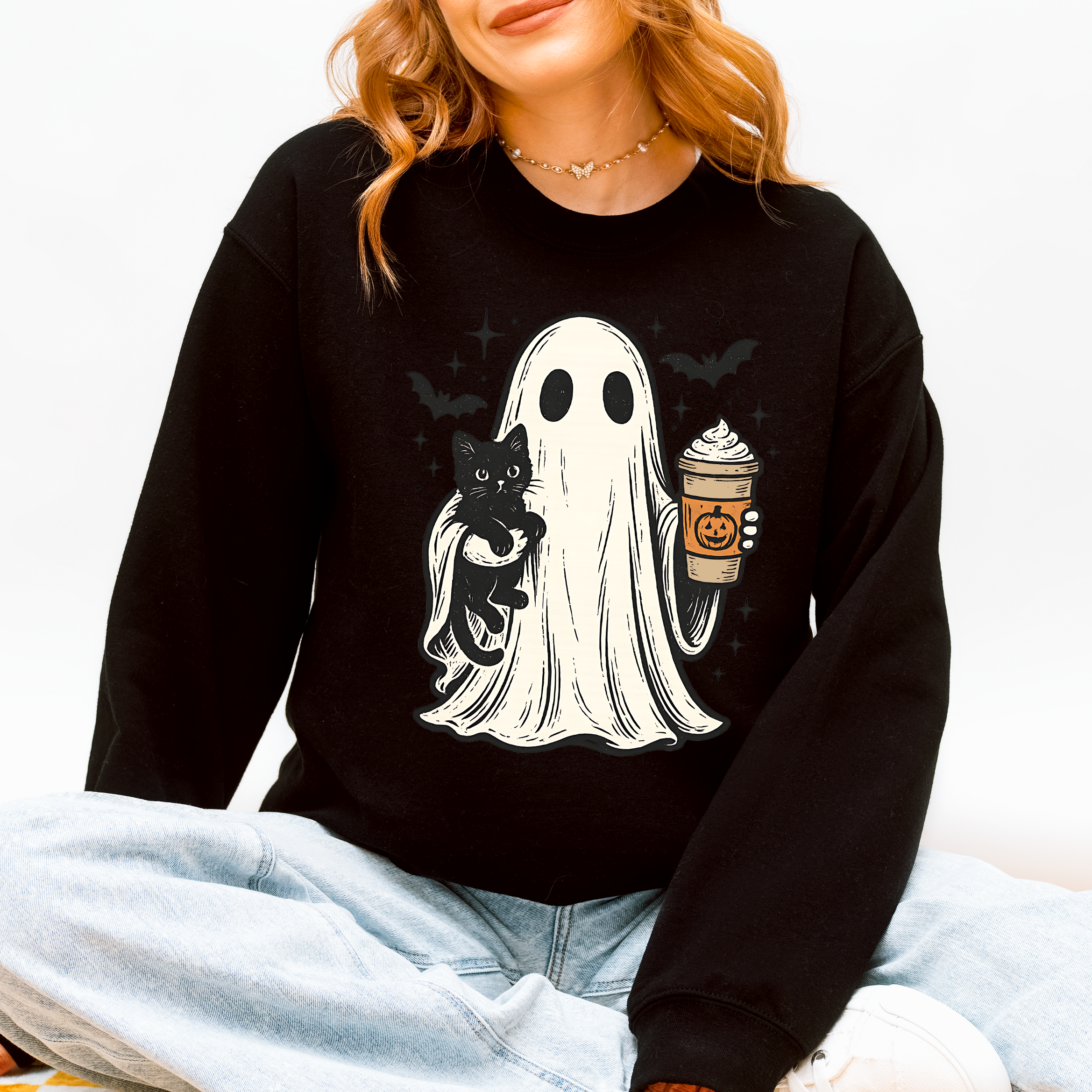 Pumpkin Spice Latte Ghost Halloween, Cat, Bats Sweatshirt T-Shirts, Hoodie | PodTeesHub.com