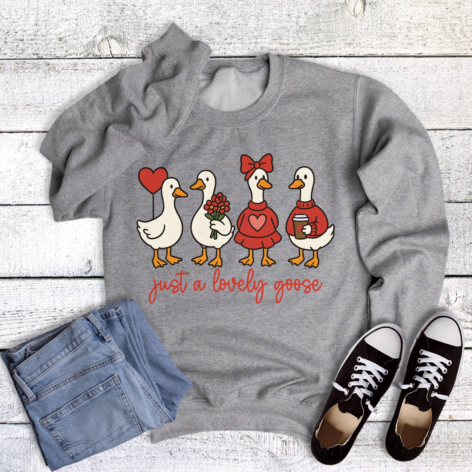 Valentine Lovely Goose Sweatshirt T-Shirts, Hoodie | PodTeesHub.com