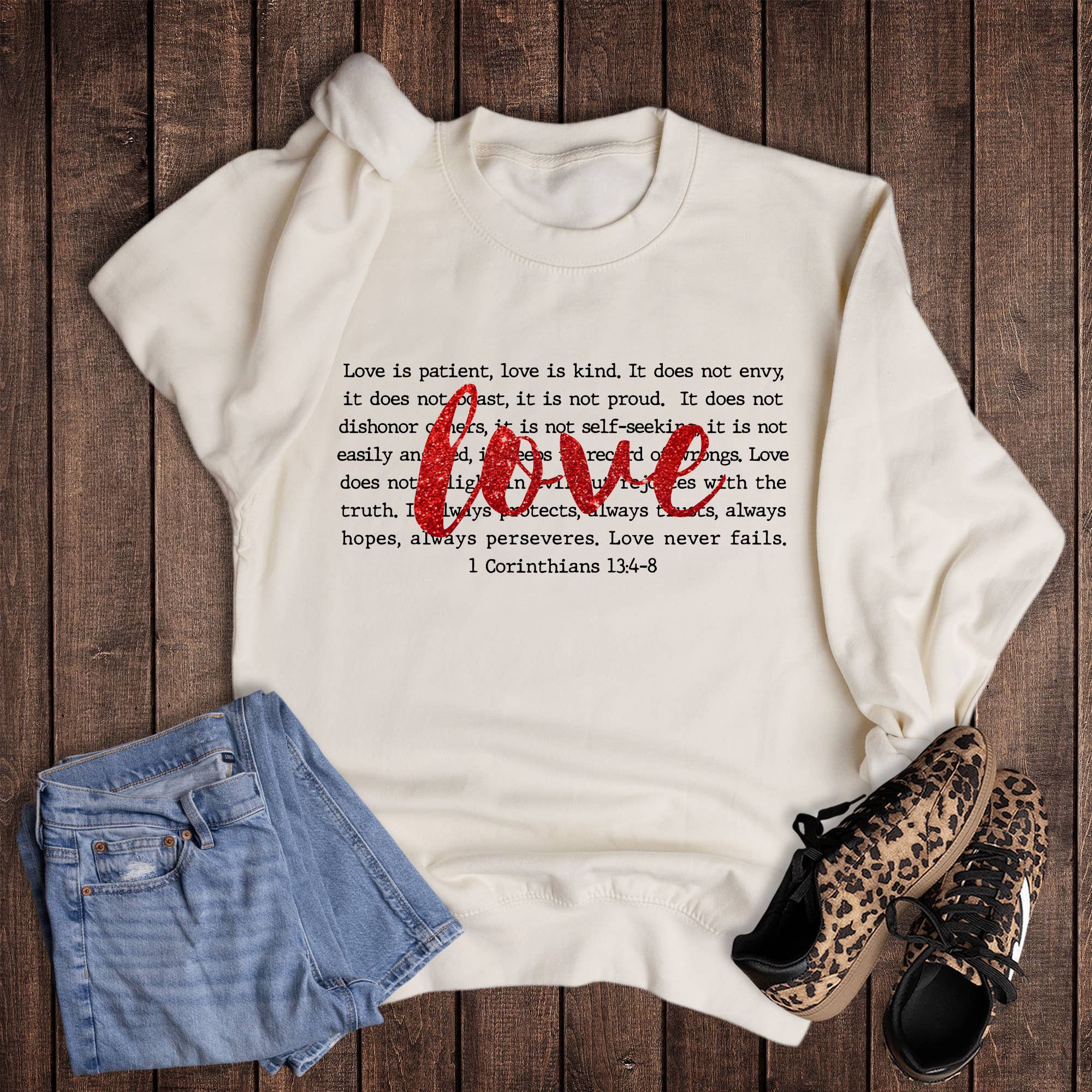 Valentines Faith Faux Glitter Love Sweatshirt T-Shirts, Hoodie | PodTeesHub.com