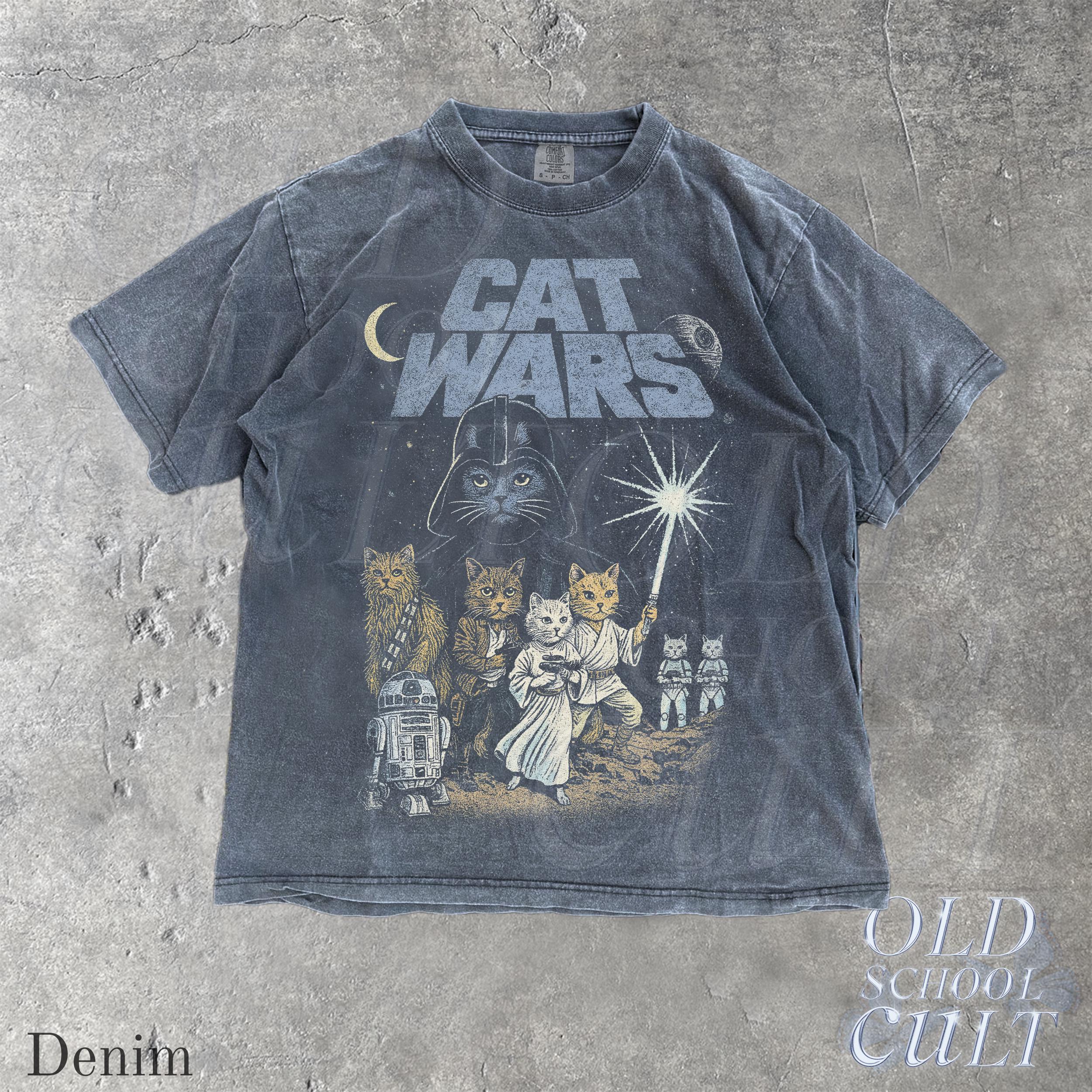 Cat Wars Vintage 90s Retro Space Cat Comfort Colors Tee Cat Warrior Cat Lovers Sci-Fi Nerdy Cat Tee (5)