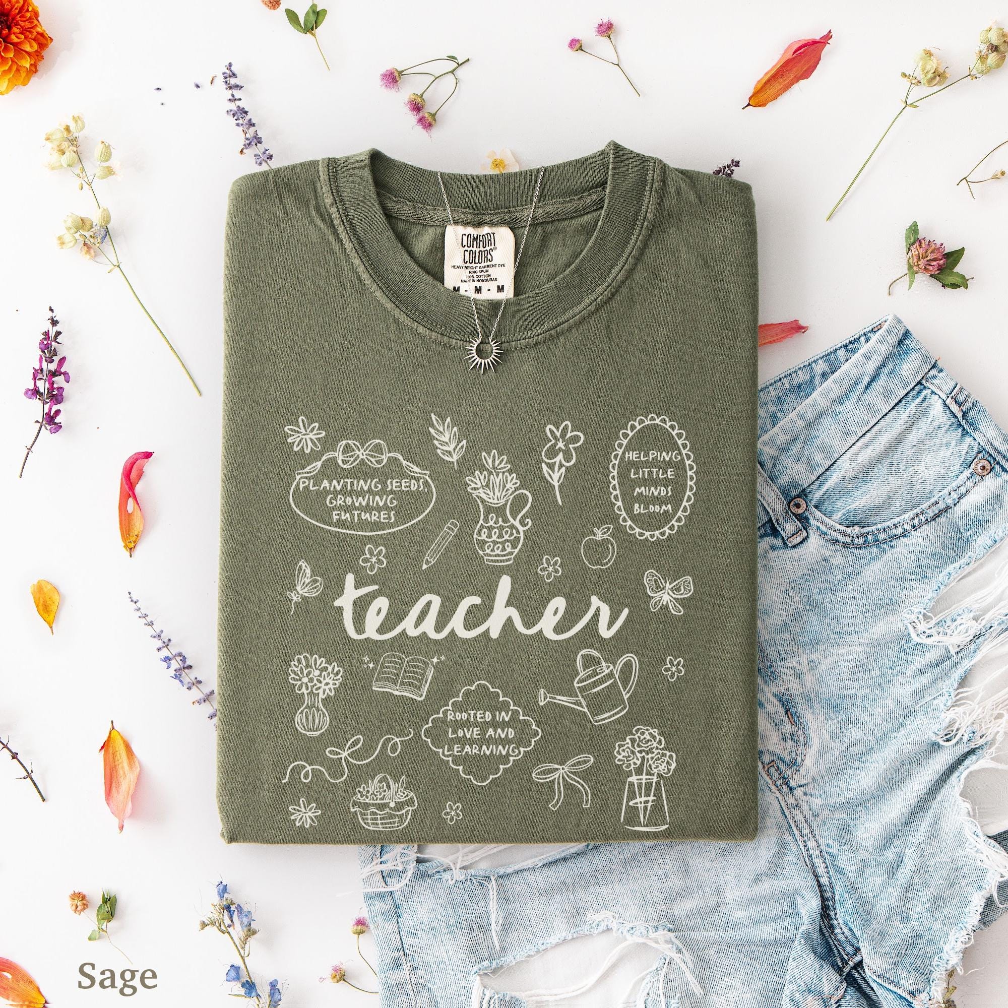 Comfort Colors Teacher Cottagecore Teach Back Shool Tee Spring Floral Teaching Teacher Appreciation (5)