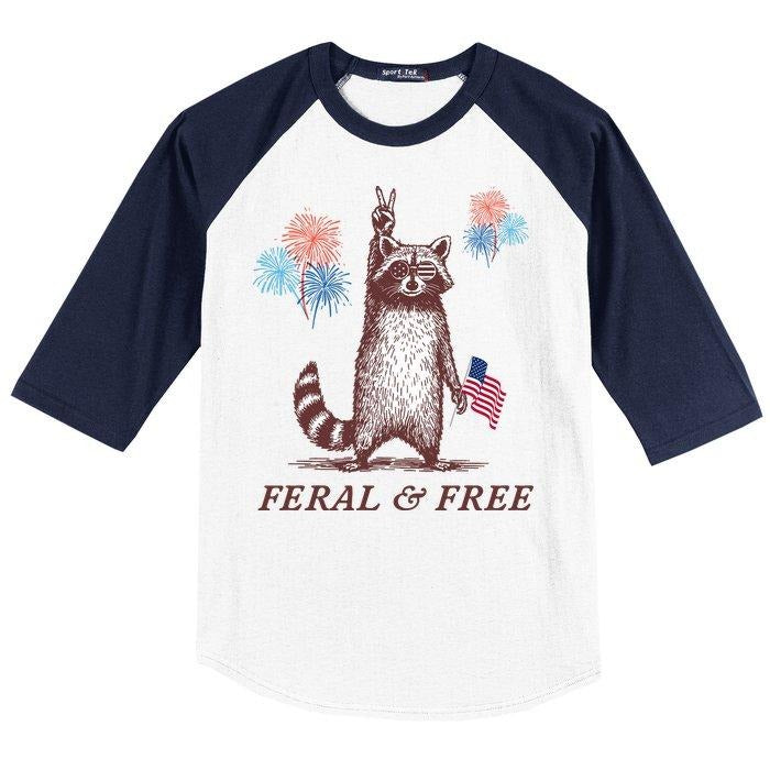 Feral & Free Funny America USA Patriotic Racoon 4th July Baseball 3/4 Sleeve Shirt Hoodie, Sweatshirt | PodTeesHub.com