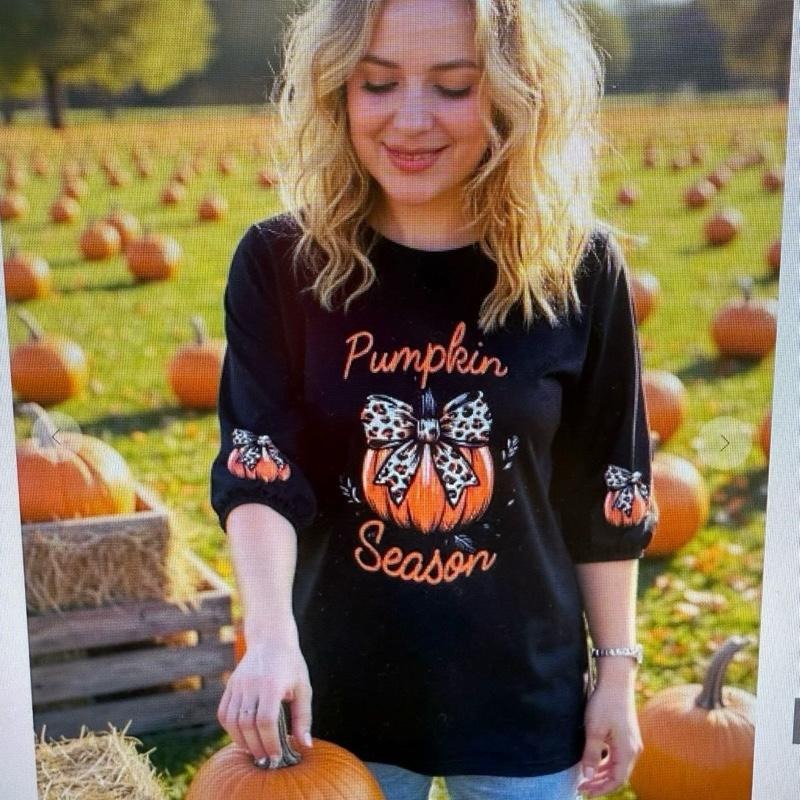 Pumpkin Season Pullover with 3/4 Sleeves