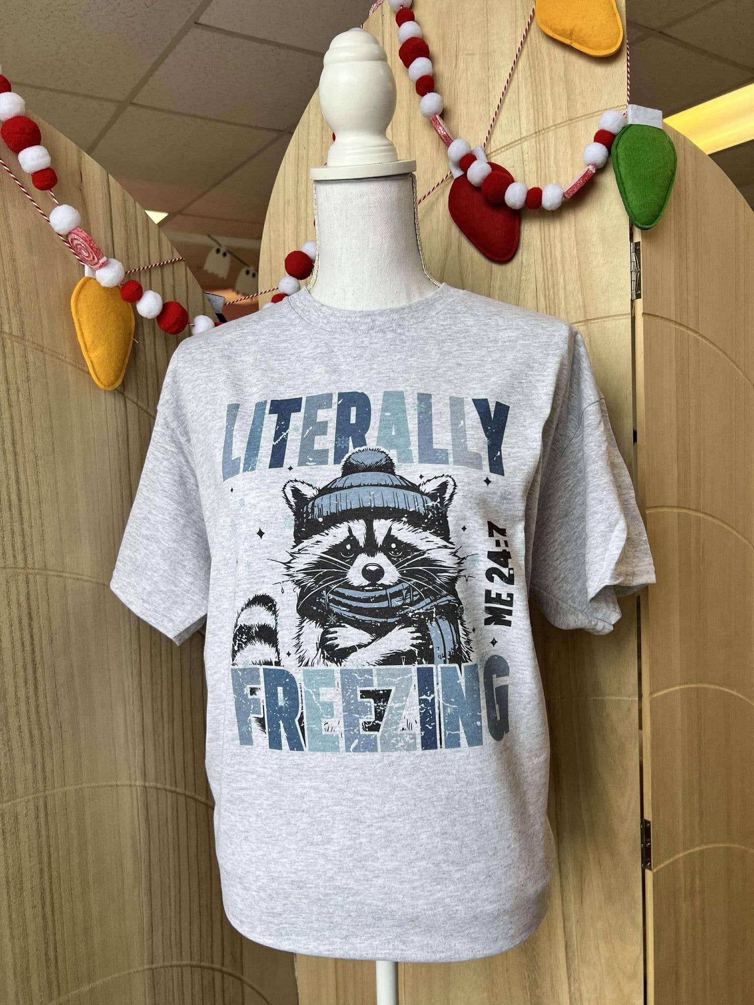 Literally Freezing Me 24:7 Raccoon On Ash Gray Tee Hoodie, Sweatshirt | PodTeesHub.com