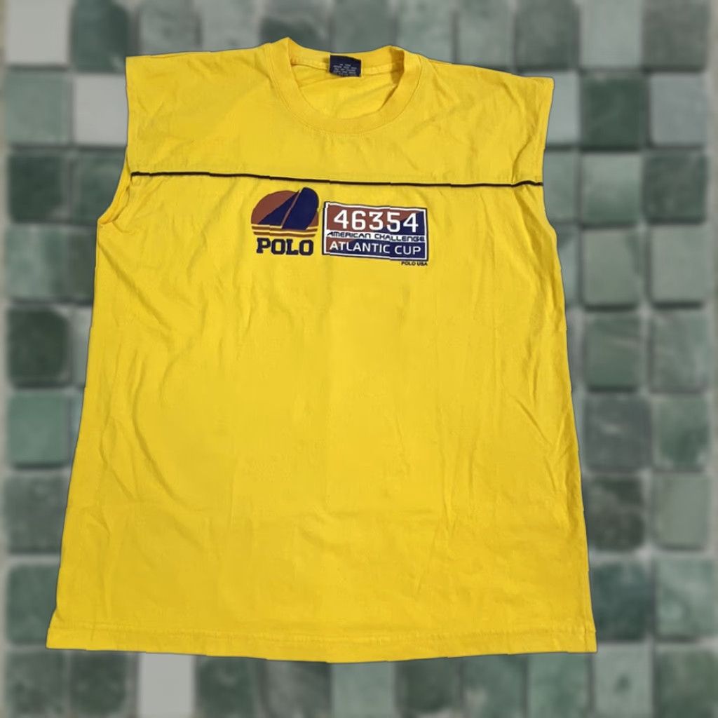 Lauren Vintage Ralph Lauren Sport Sleeveless Medium Yellow 100 Cotton Logo 1 T-Shirts, Hoodie, Sweatshirt