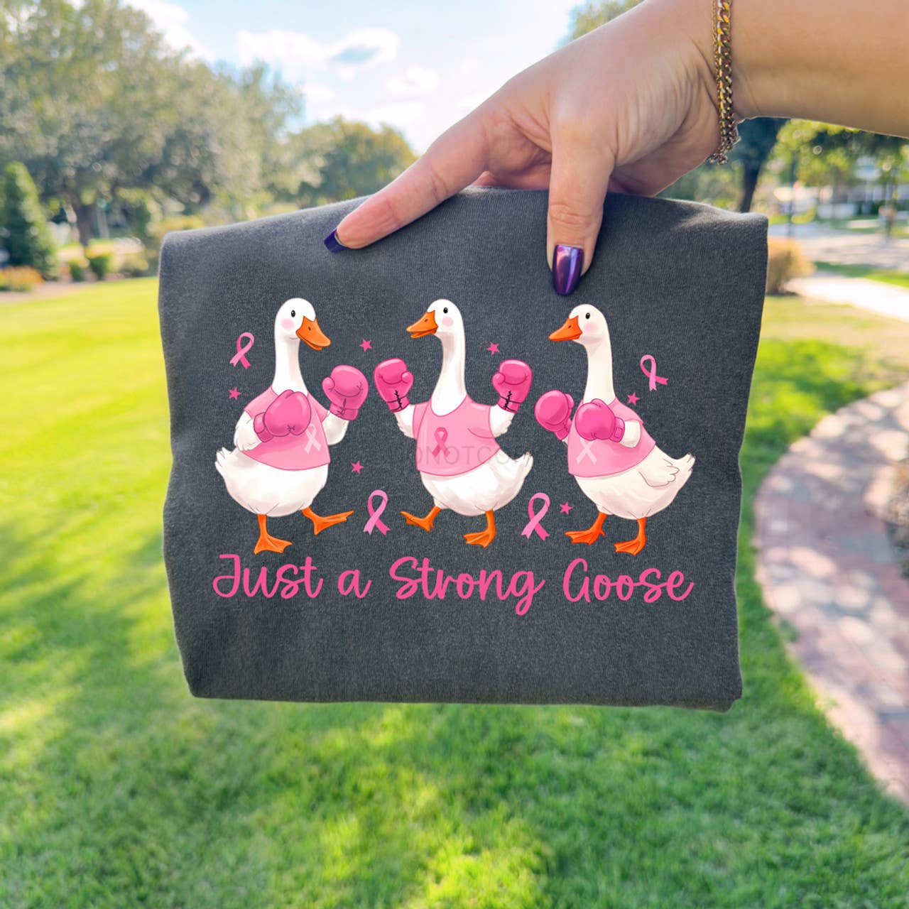 Just A Strong Goose Breast Cancer Awareness Tee Hoodie, Sweatshirt | PodTeesHub.com