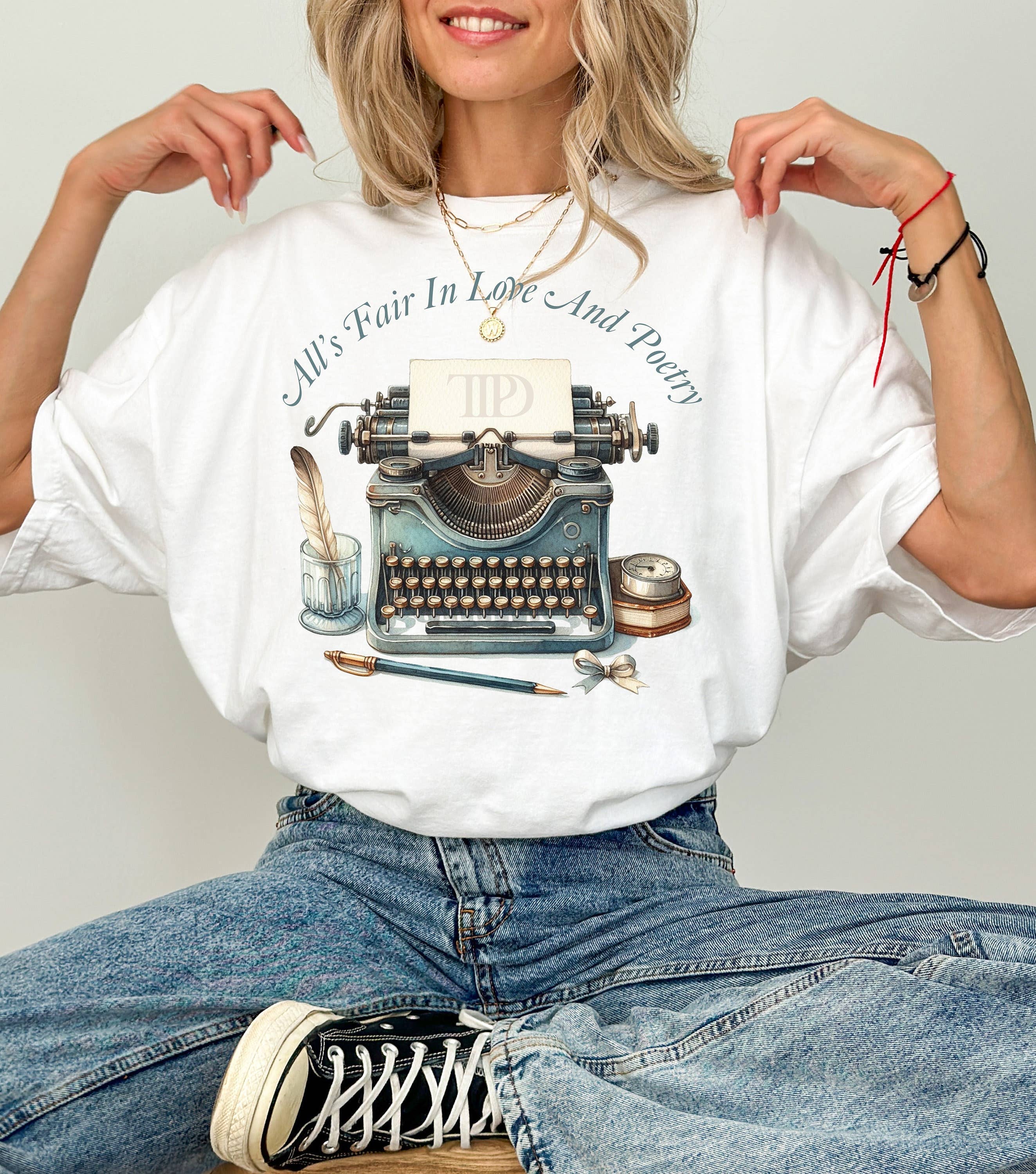 Poetic Musings All's Fair in Love and Poetry Typewriter Tee Hoodie, Sweatshirt | PodTeesHub.com