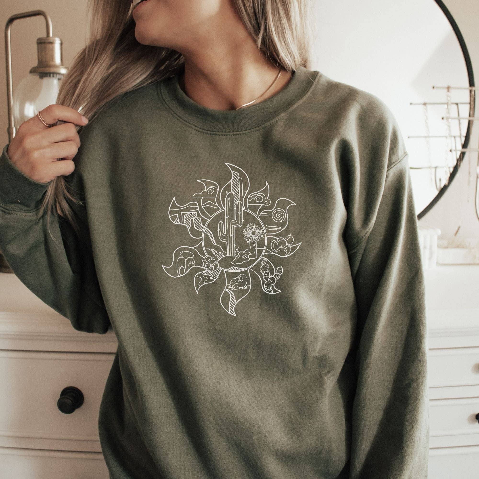 Desert Sunshine Unisex Crewneck & Hoodie with Cactus T-Shirts, Sweatshirt | PodTeesHub.com