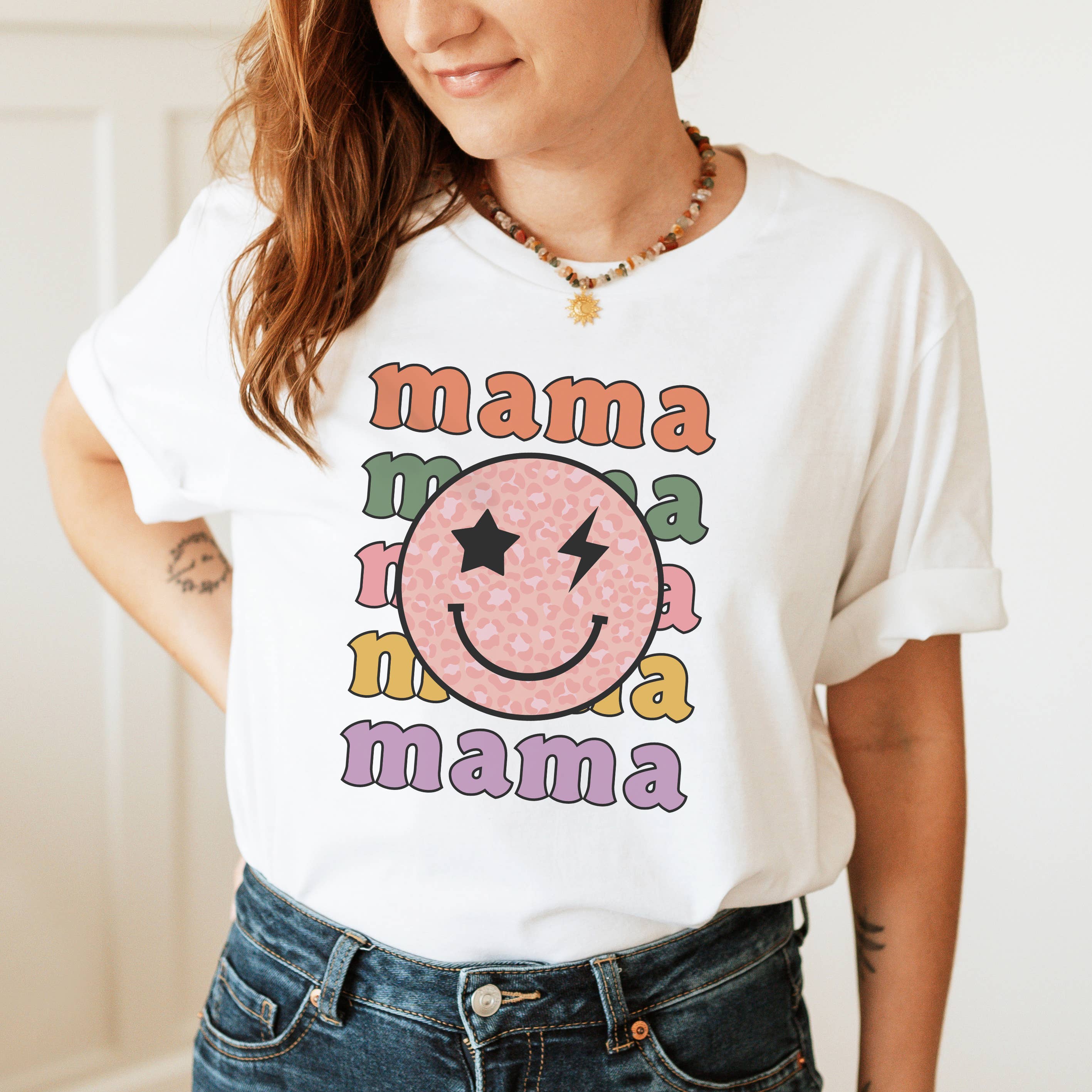 Mama Smiley Face Tee | Sizes XS-2XL Hoodie, Sweatshirt | PodTeesHub.com