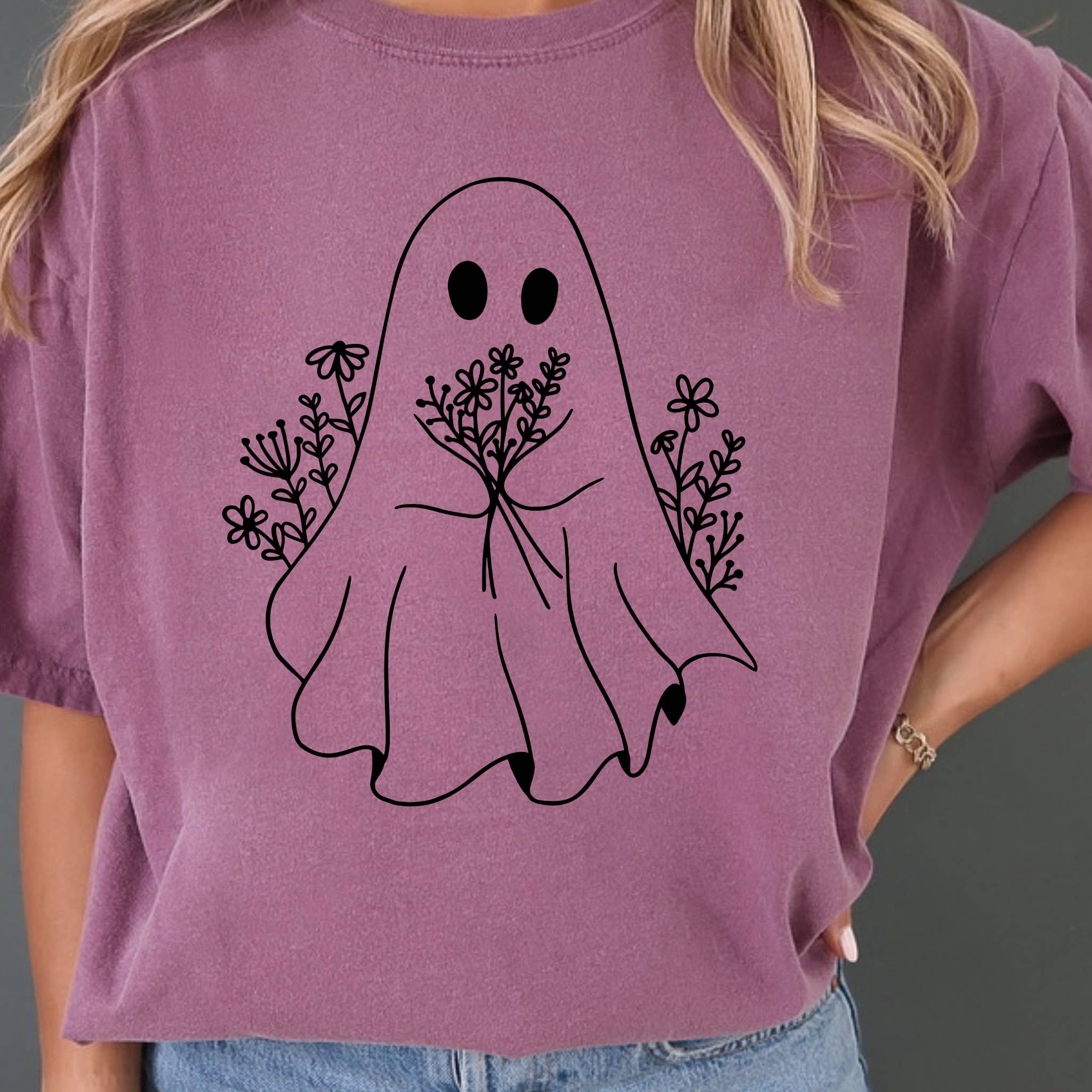 Halloween Graphic T-Shirt | Graphic Shirt | Floral Ghost Hoodie, Sweatshirt | PodTeesHub.com
