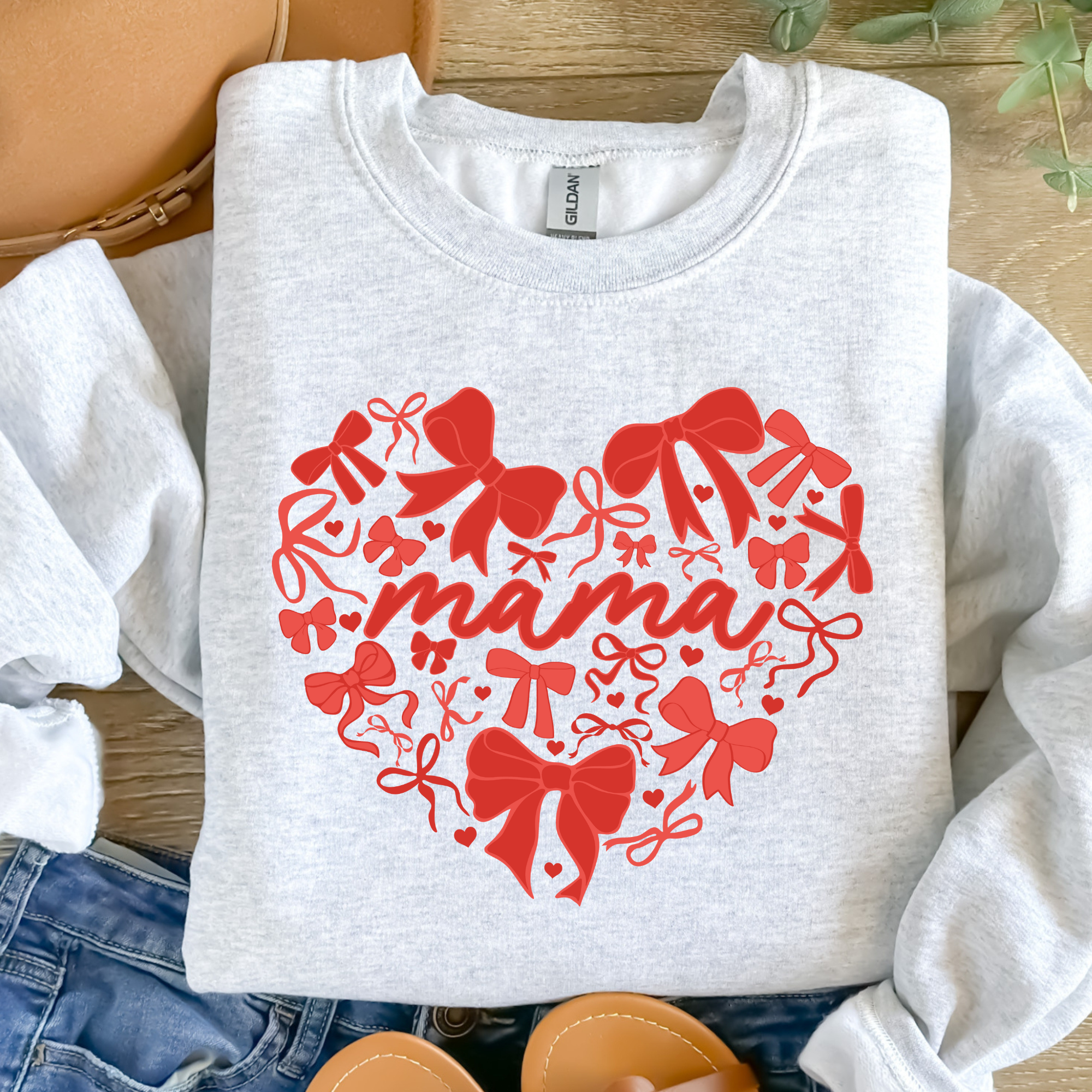 Bow/Heart Mama Graphic Tee/Crewneck Hoodie, Sweatshirt | PodTeesHub.com