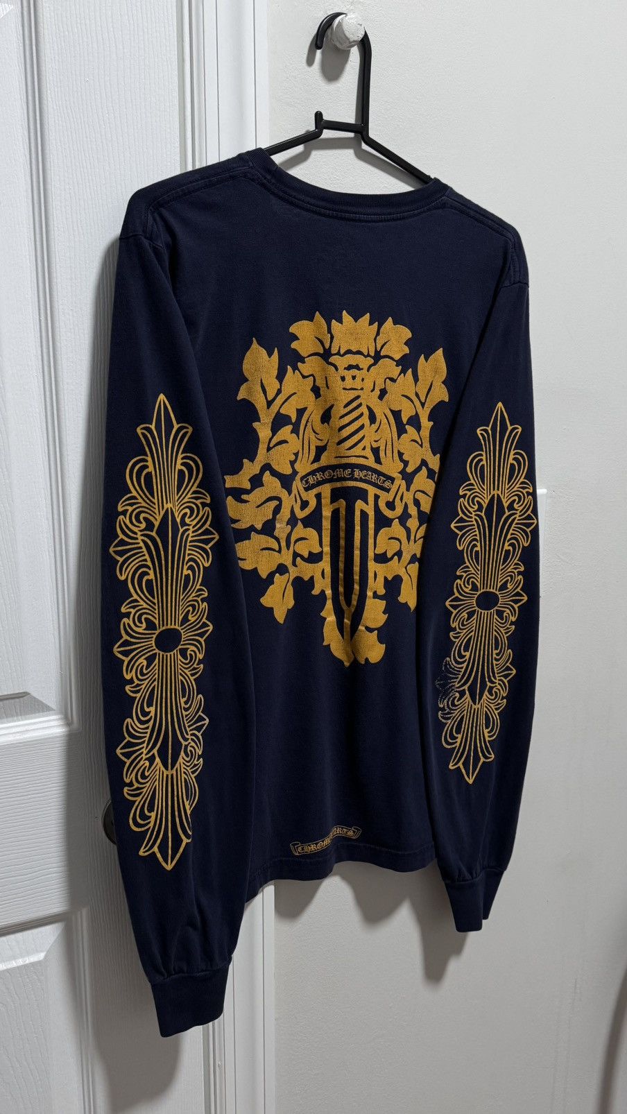 Hearts Chrome Hearts Orange On Navy Floral Long Sleeve T-Shirts, Hoodie, Sweatshirt | PodTeesHub.com
