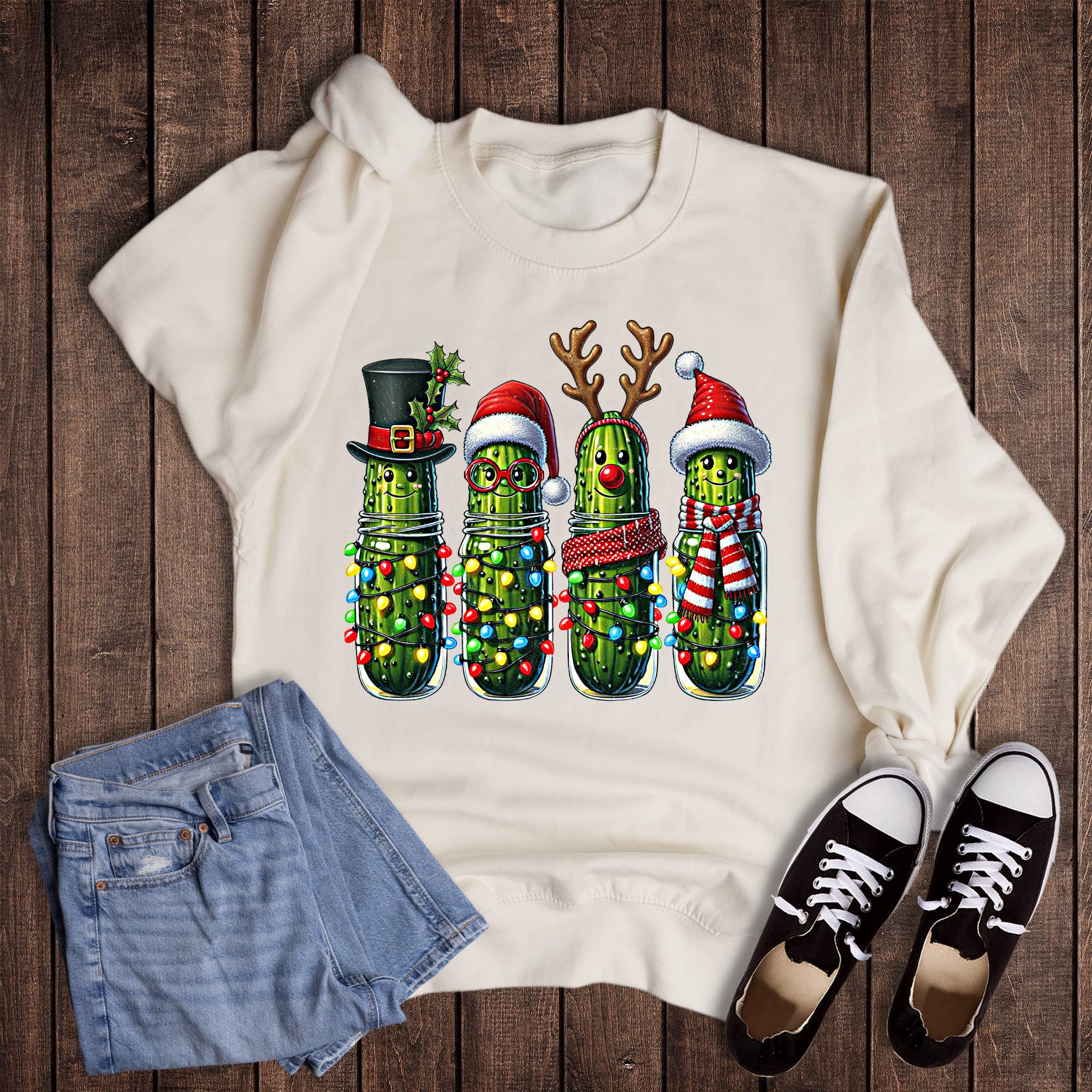 Christmas Pickles with Lights Sweatshirt T-Shirts, Hoodie | PodTeesHub.com