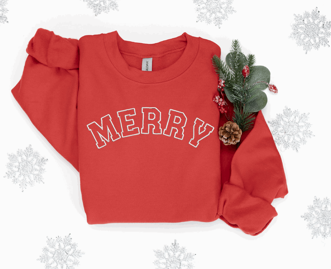 Merry Sweatshirt, Christmas Embroidered Sweatshirt T-Shirts, Hoodie | PodTeesHub.com