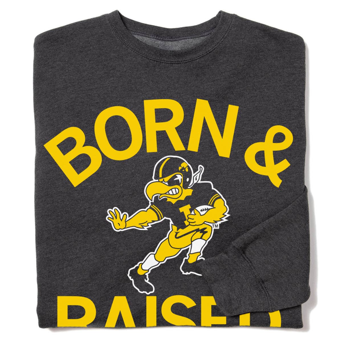Hawkeyes Born & Raised Vintage Charcoal Crew Sweatshirt T-Shirts, Hoodie | PodTeesHub.com