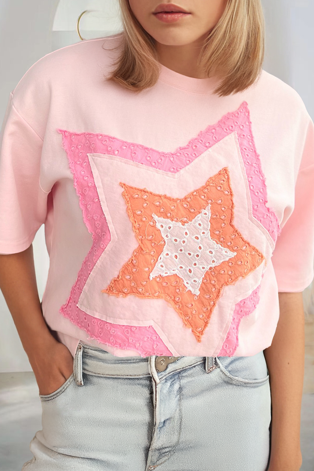 Eyelet Lace Star Applique Plus Size T Shirt Hoodie, Sweatshirt | PodTeesHub.com