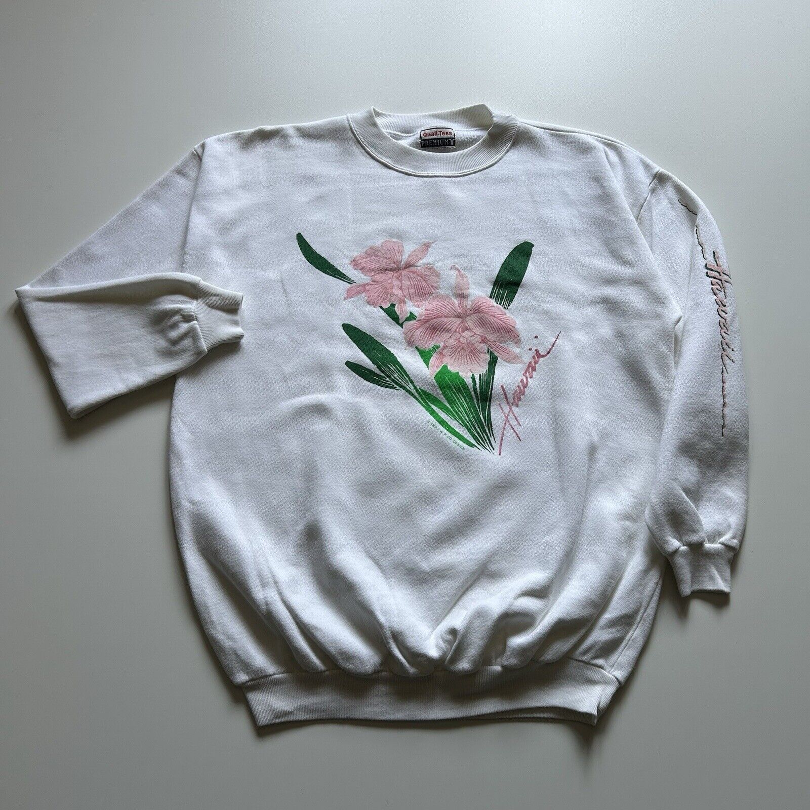Vintage 90s Flower Floral Hawaii Art Crewneck Large White T-Shirts, Hoodie, Sweatshirt | PodTeesHub.com