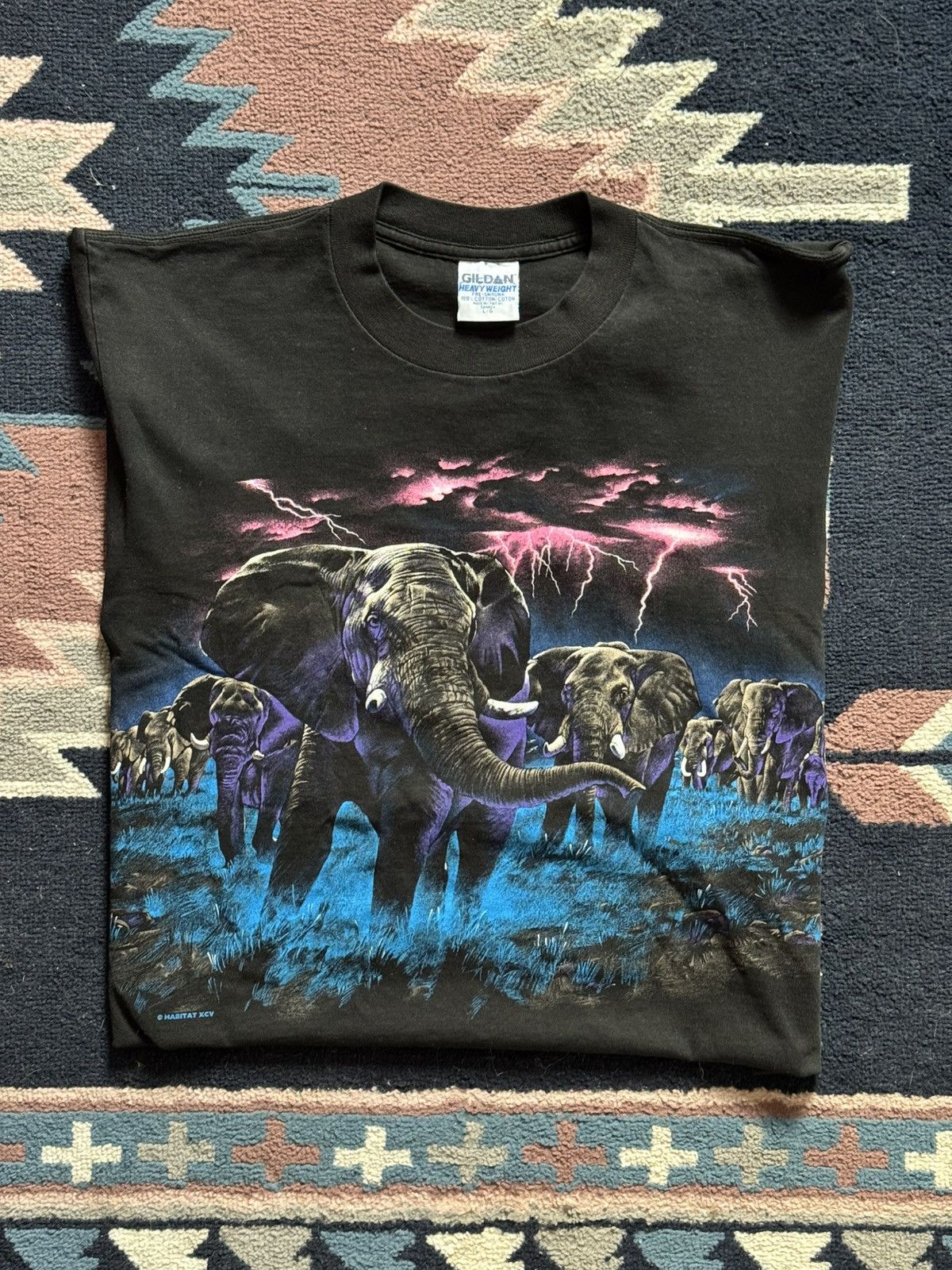 Gildan Vintage 90s Elephant Lightning Double Sided T Shirt Habitat Hoodie, Sweatshirt | PodTeesHub.com