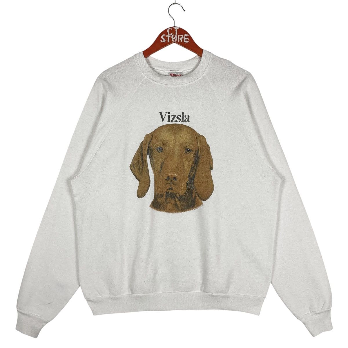 Hanes Vintage 90s Vizsla Dog Graphic Crewneck Sweatshirt Size L T-Shirts, Hoodie | PodTeesHub.com