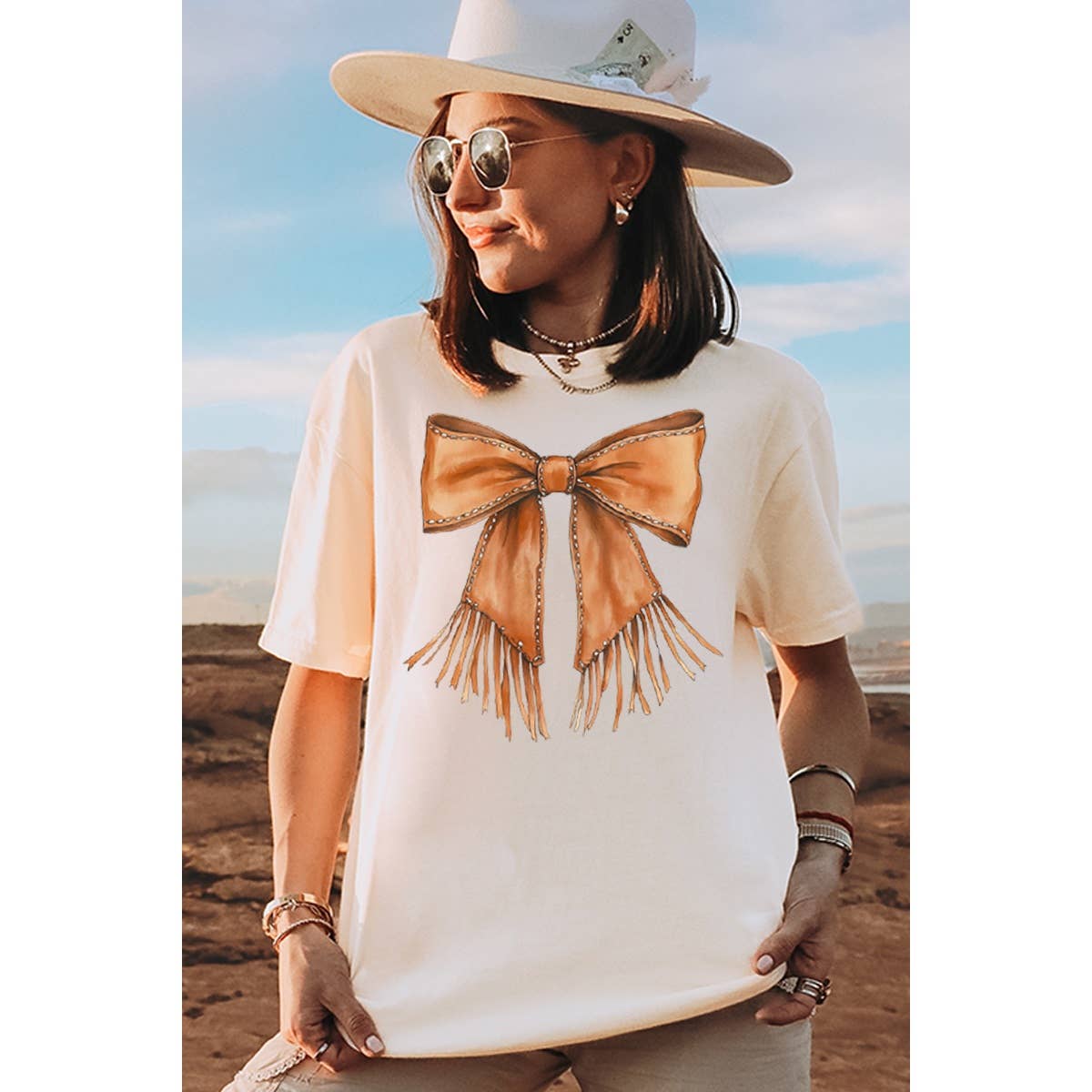 Ribbon Western  Graphic Oversized Tee Hoodie, Sweatshirt | PodTeesHub.com