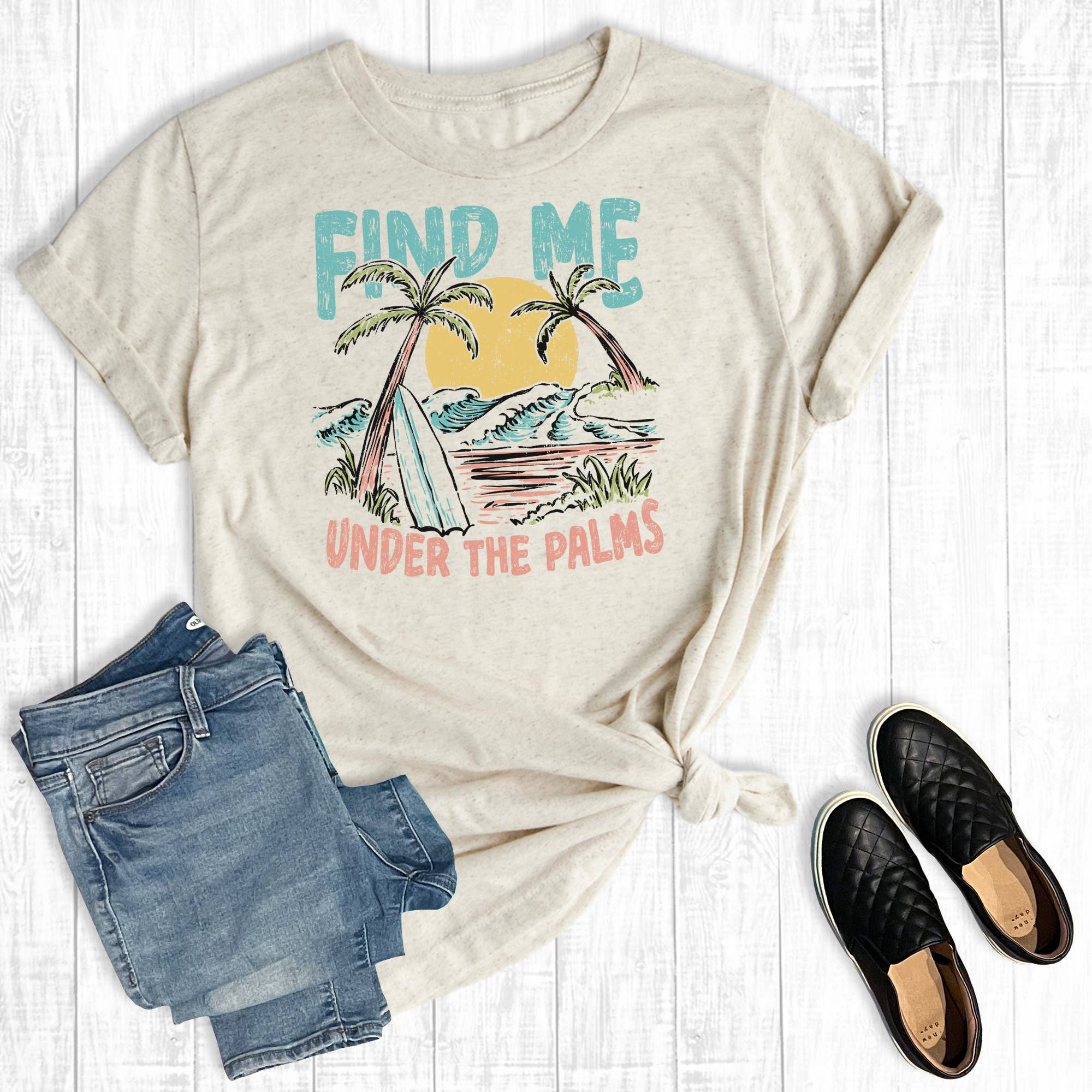 Summer Vacation Find Me Under the Palms Graphic Tee Hoodie, Sweatshirt | PodTeesHub.com