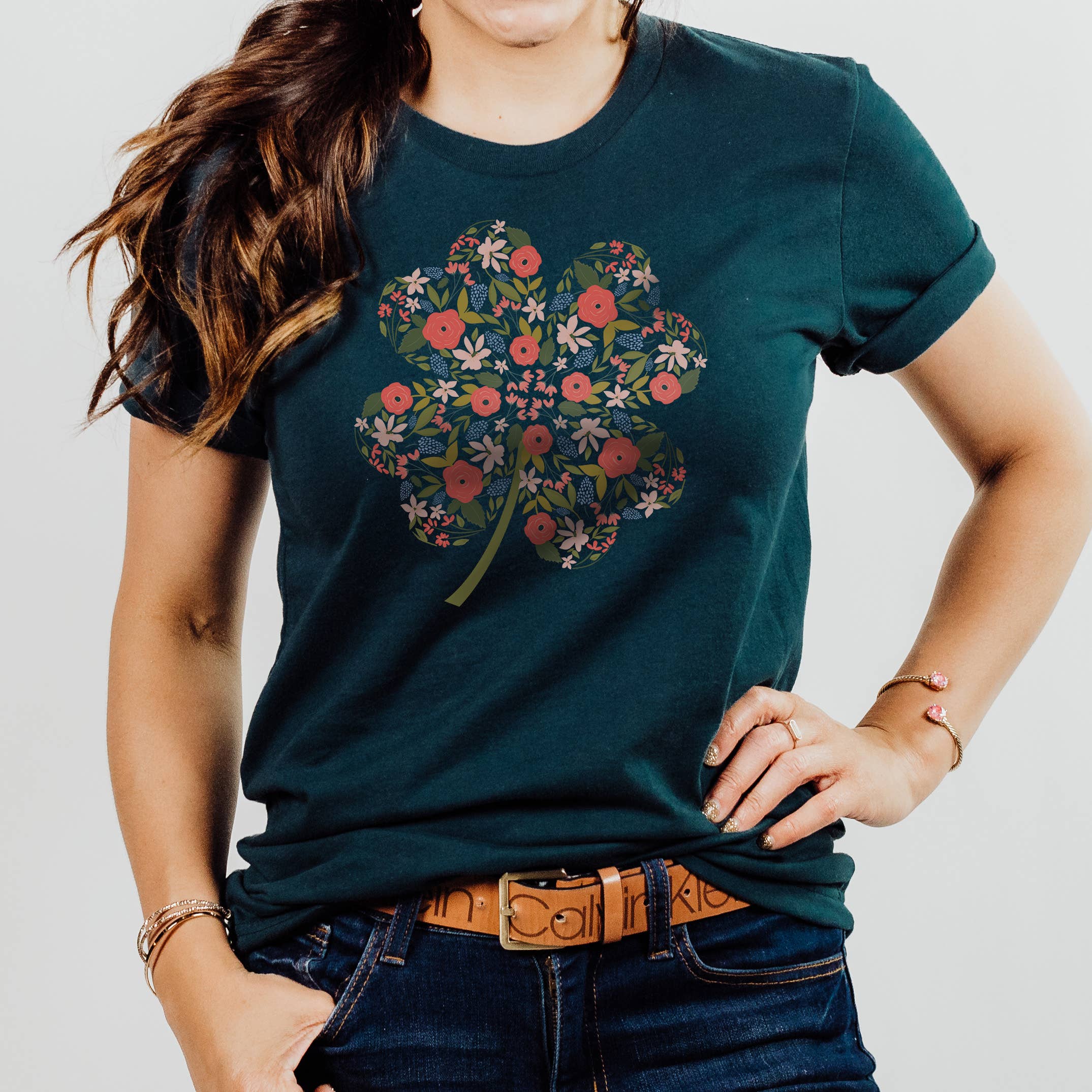 Floral Clover Tee | Stl Patrick's Day | Sizes XS-2XL Hoodie, Sweatshirt | PodTeesHub.com